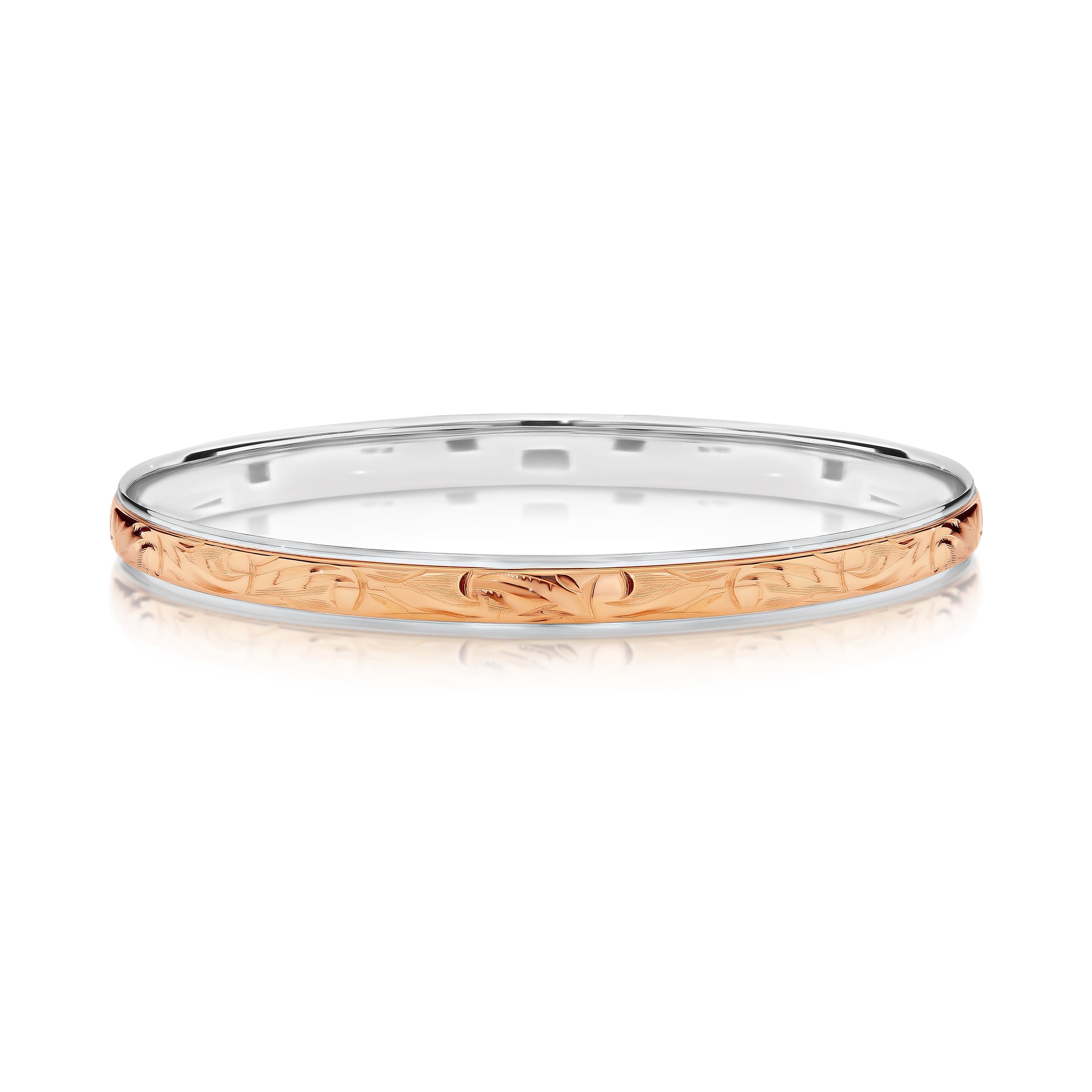 9ct Rose Gold and Sterling Silver Hand Engraved Patterned Bangle