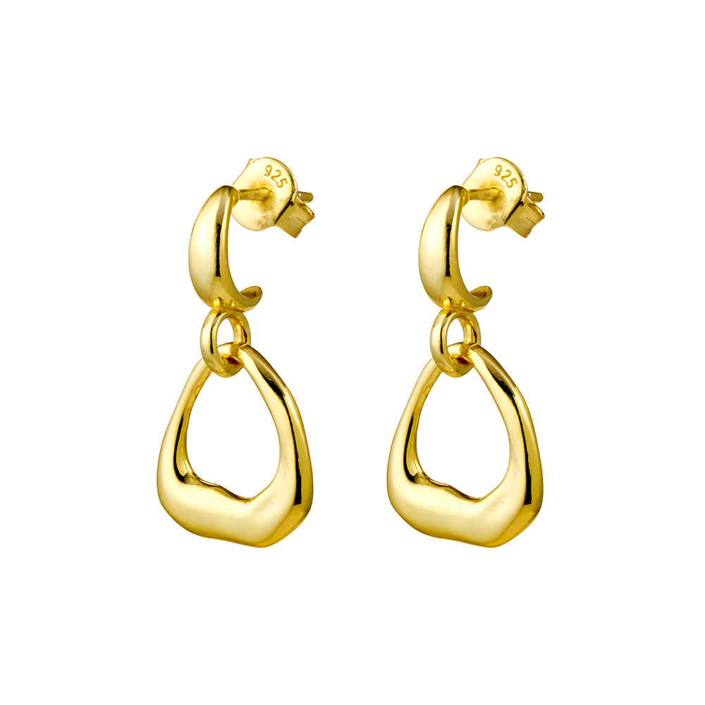 Gold Plated Hammered Half Hoop and Abstract Triangle Earrings
