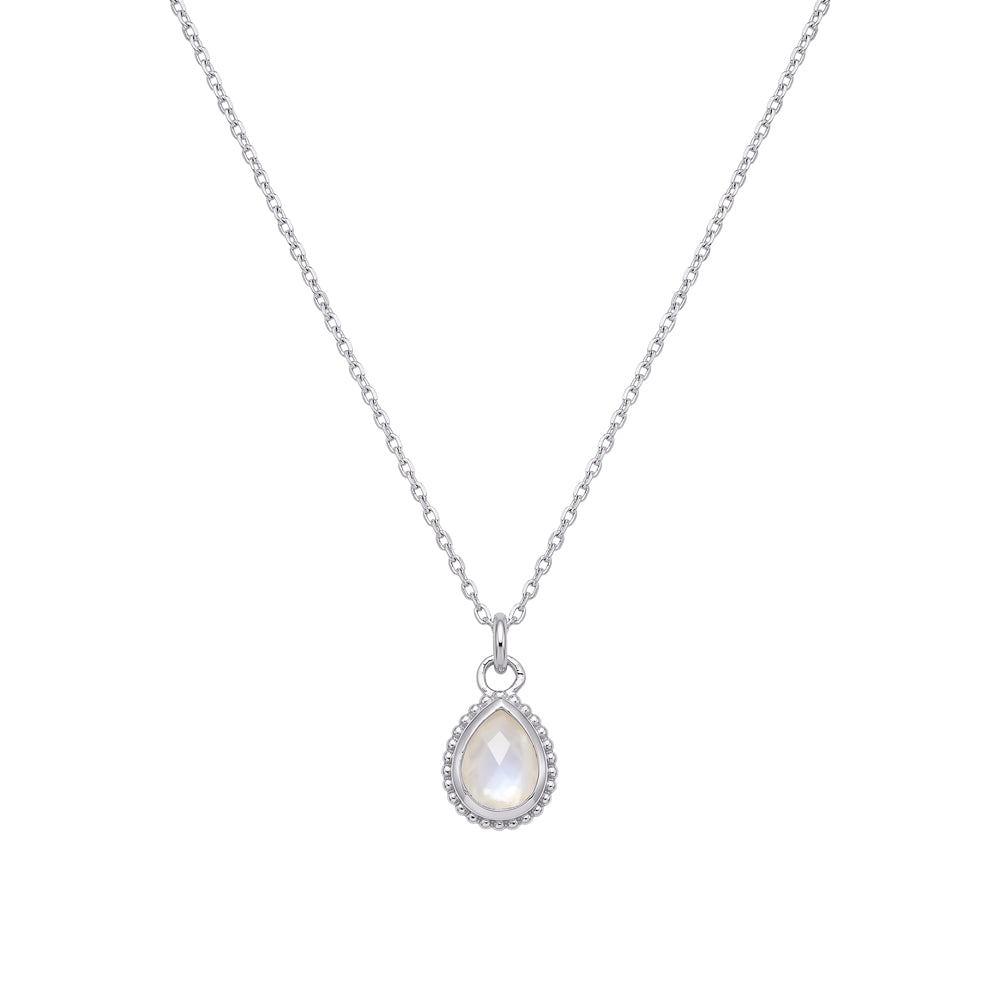 Fine Curb Chain Necklace with white rainbow moonstone teardrop pendant
