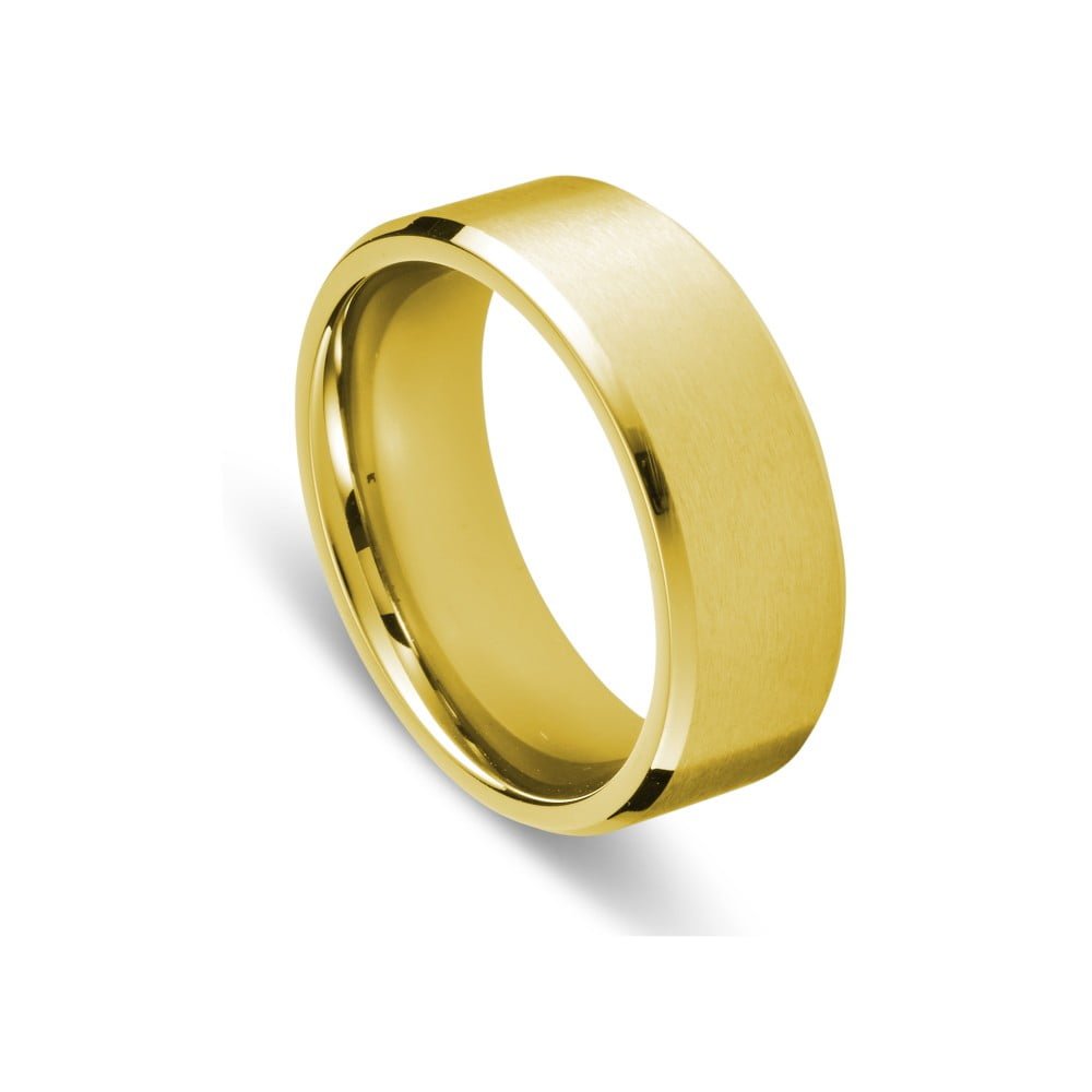 Blaze Stainless Steel Gold Plated Mens Brushed Ring with Polished Edges