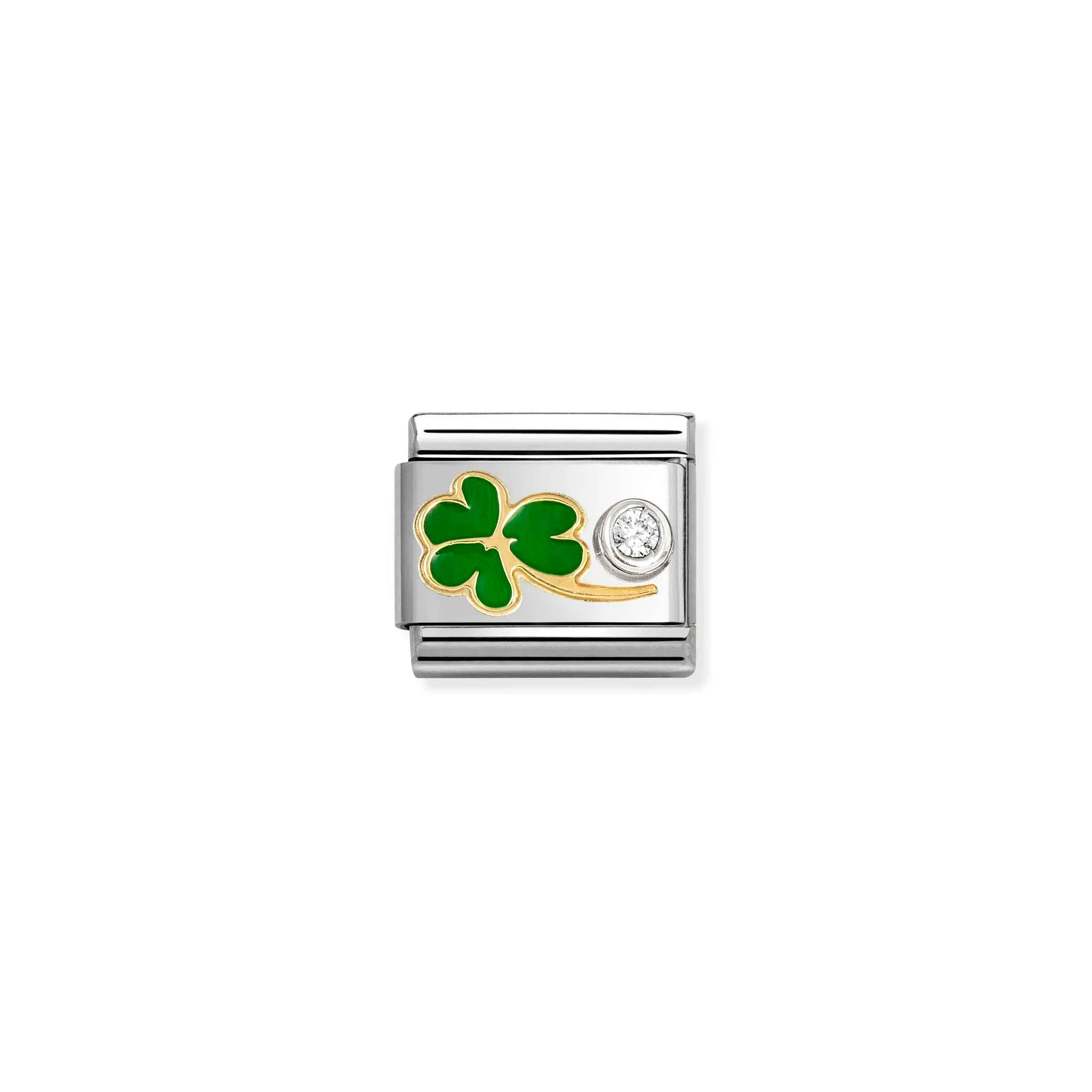 COMPOSABLE CLASSIC LINK 630302/12 GREEN CLOVER IN 18K GOLD, SILVER, ENAMEL & CZ