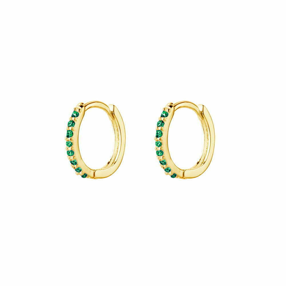 Gold Plated Huggie Earring with Emerald Cubic Zirconia Detail