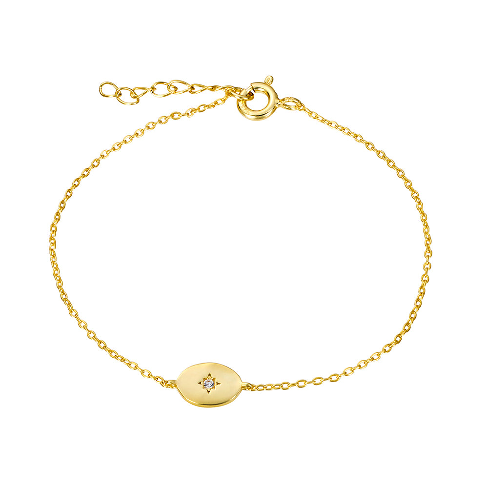 Gold Plated Bracelet with Oval and Cubic Zirconia Pendant