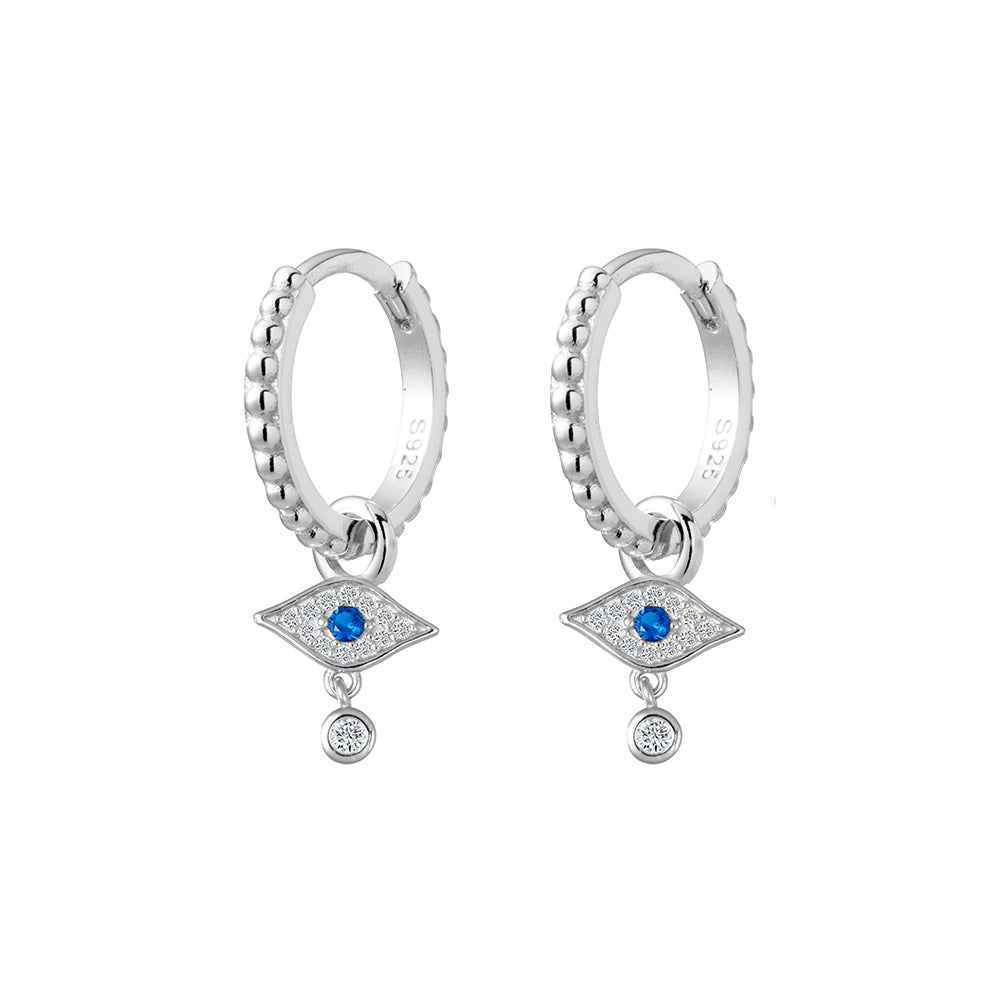 Sterling Silver Huggies with Removable Evil Eye Charms
