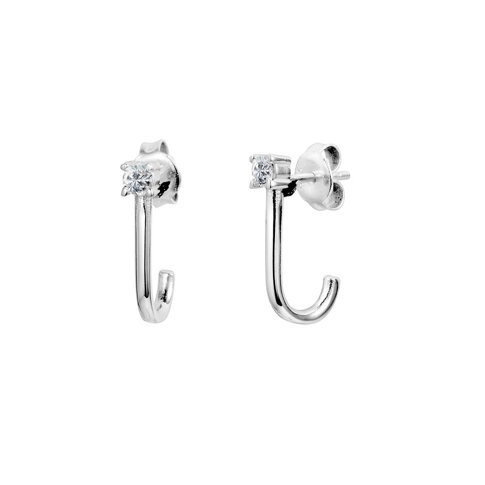 Sterling Silver Cubic Zirconia Curved Post Stud Earrings
