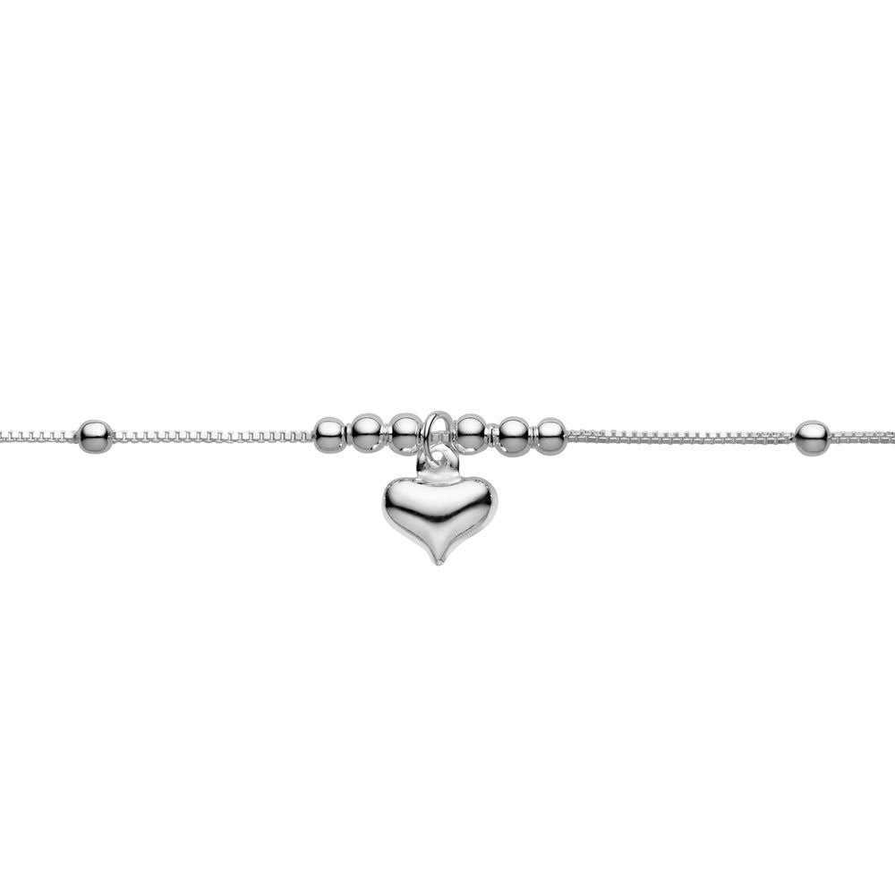 Sterling Silver Heart Charm and Ball Anklet