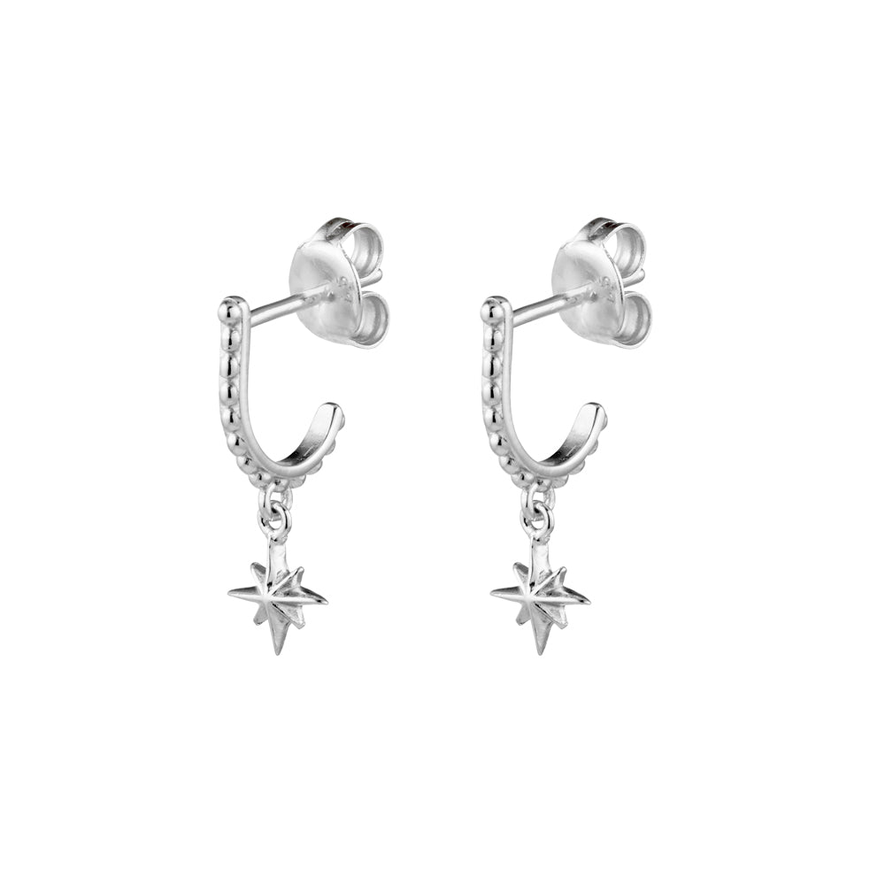 Sterling Silver Beaded Half Hoop Earrings with Northern Star