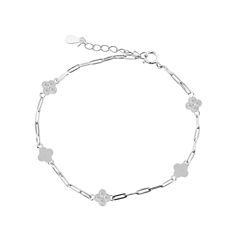 Paperclip Mother of Pearl S/S CZ Pear Bracelet