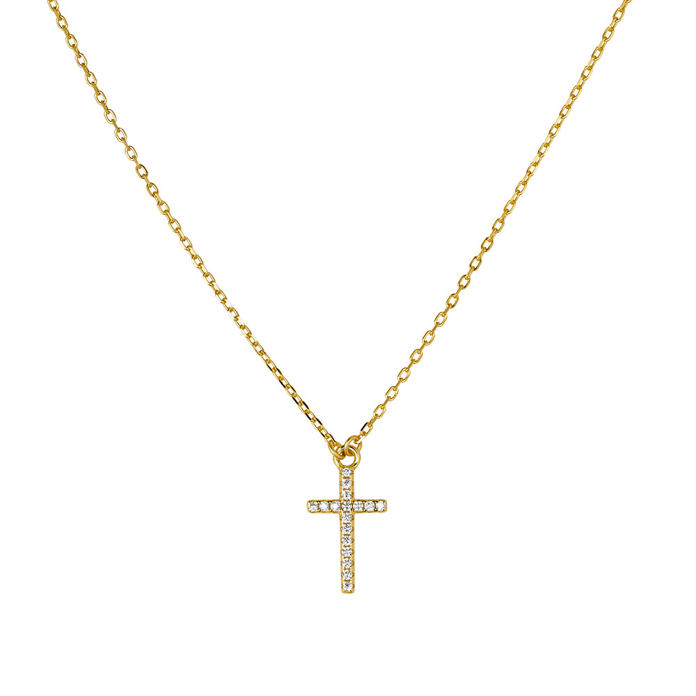 Gold Plated Fine Necklace with Cubic Zirconia Set Cross