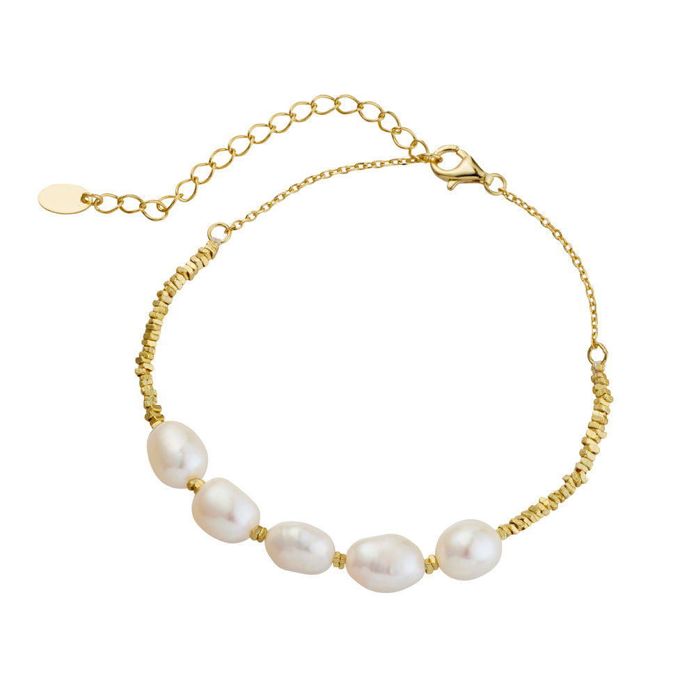 Gold Plated Beaded Bracelet with Five Freshwater Pearls