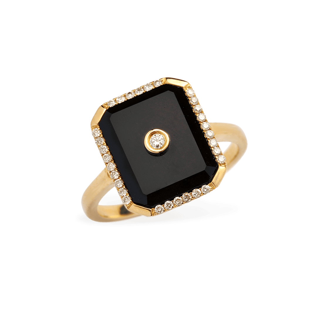 9ct Yellow Gold Onyx Octagonal and Diamond Ring