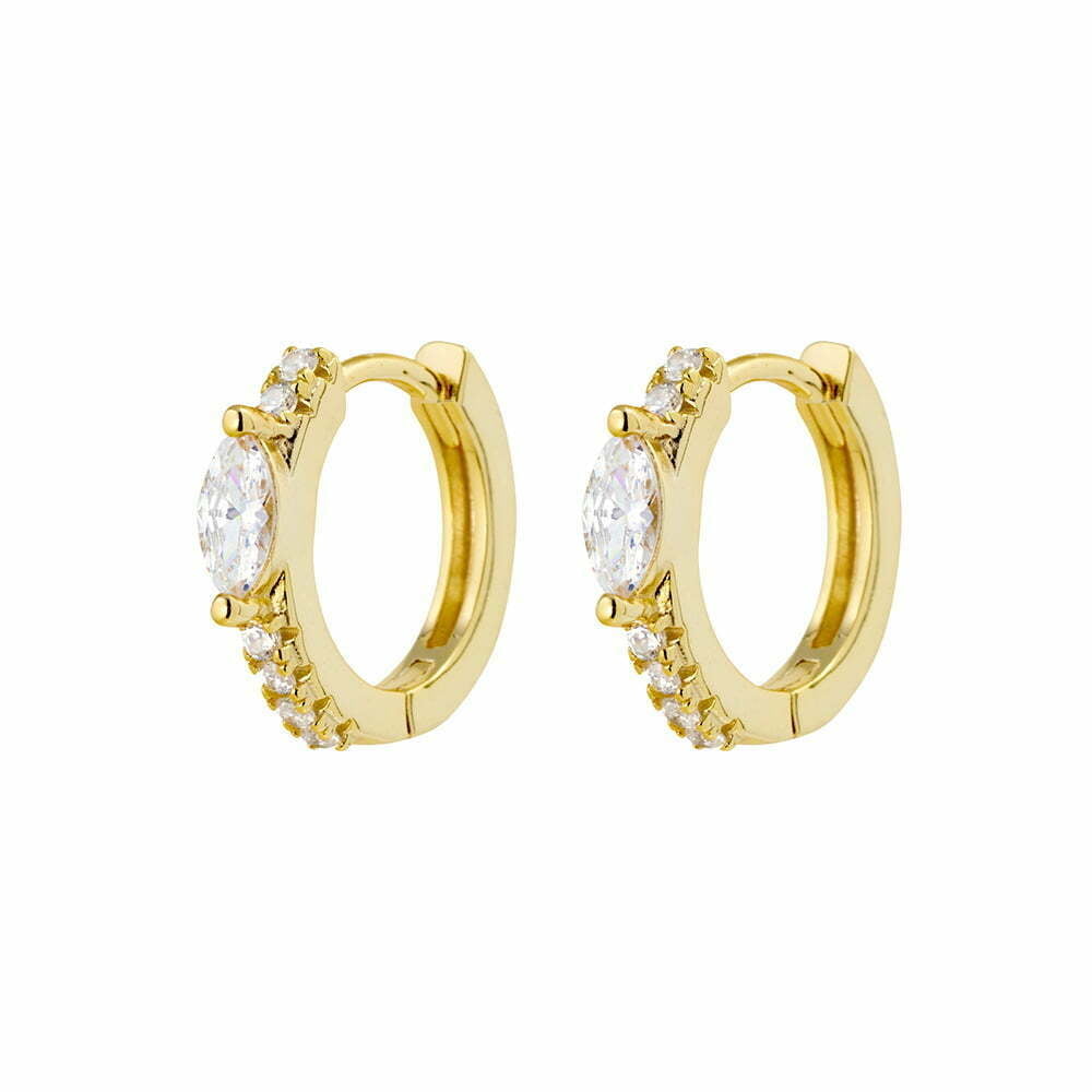 Gold Plated Hoop Earrings with Oval Cubic Zirconia Feature