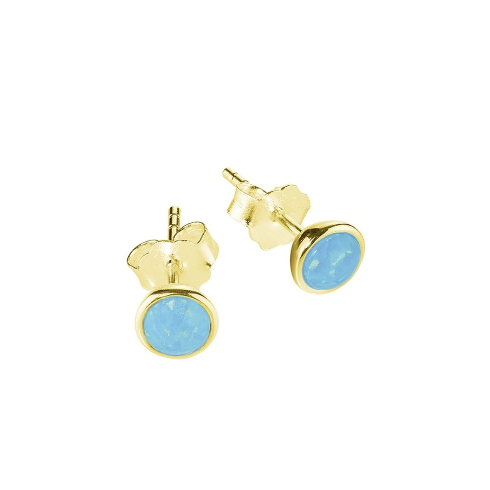 Yellow Gold Plated Opalite Stud Earrings