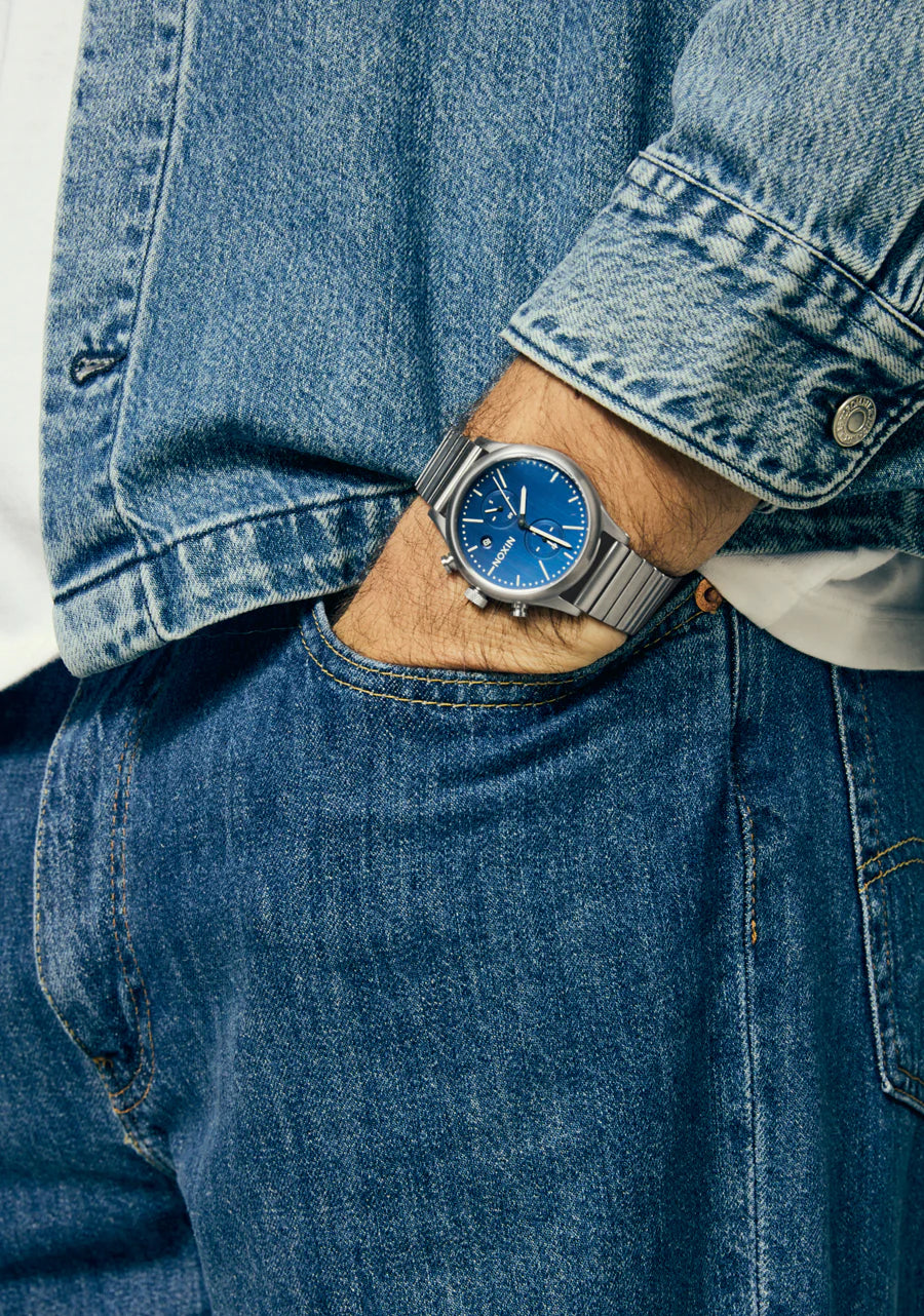 Nixon Station Chrono Silver and Indigo Watch