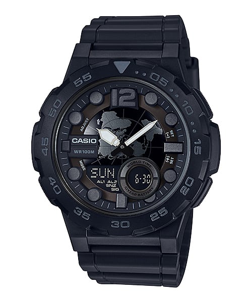 Casio Gents Black Face, Black Band Resin Watch AEQ100W-1B