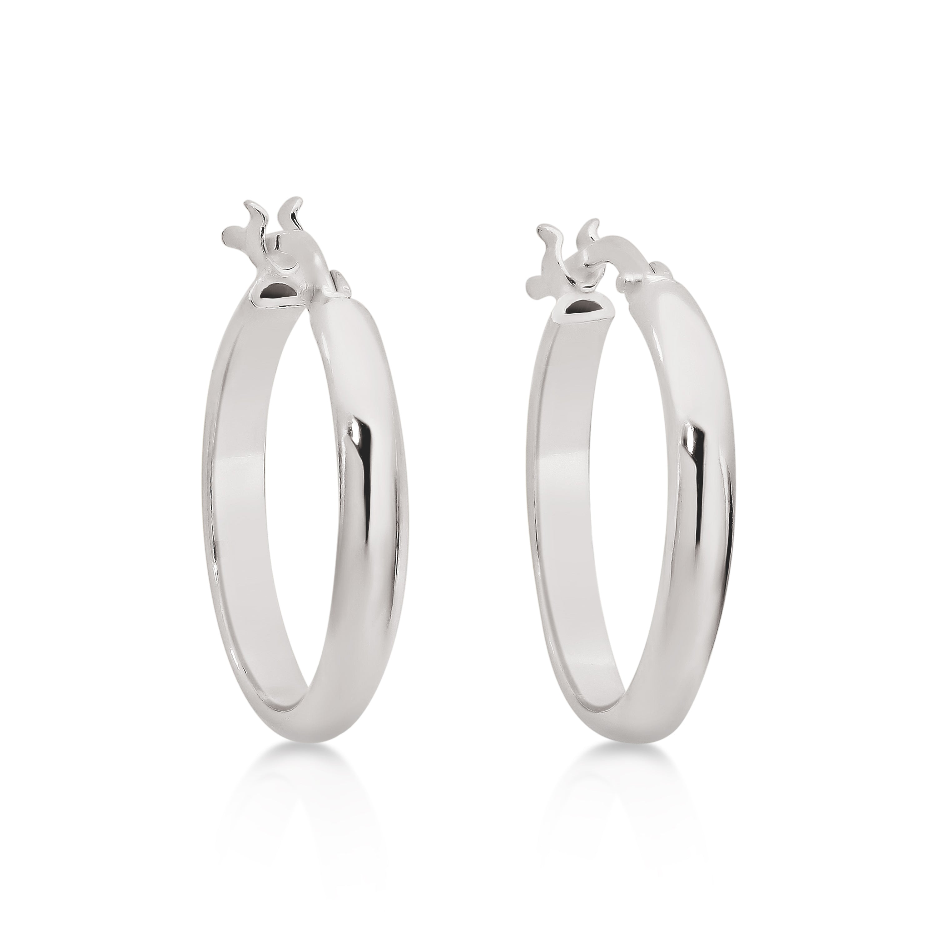 Sterling Silver Half Round Polished Hoops 15mm
