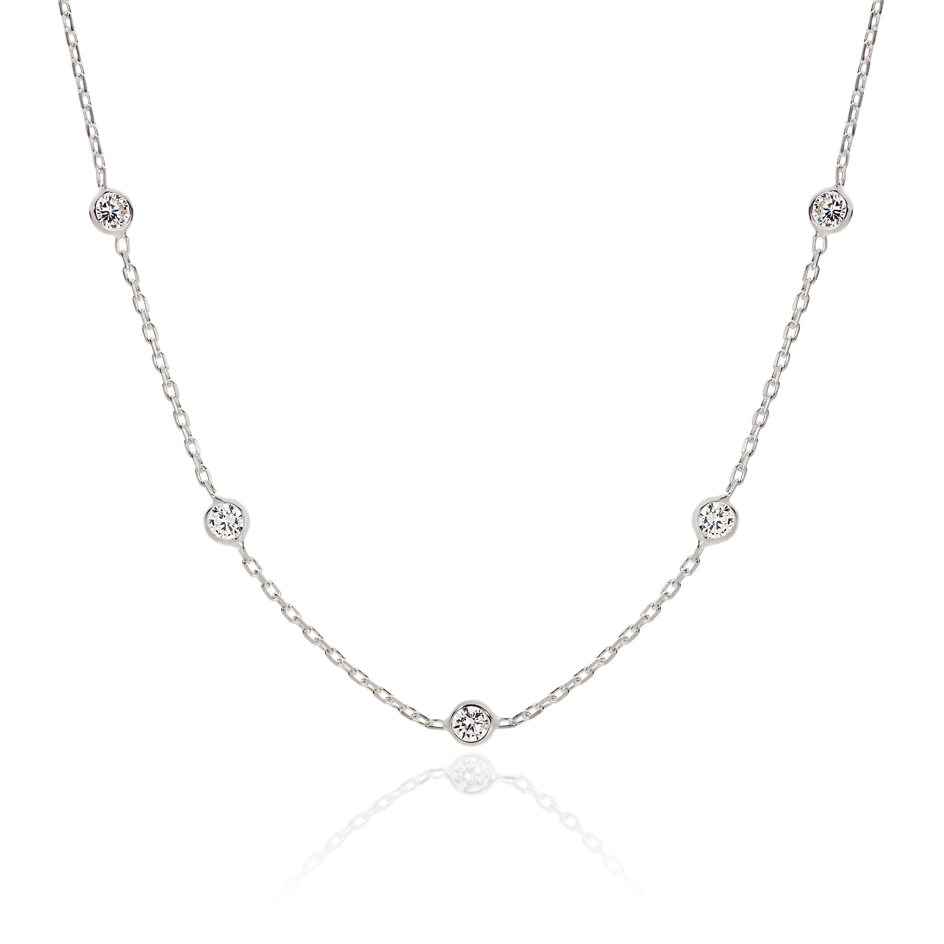 Sterling Silver Set Stone Set Station Necklace