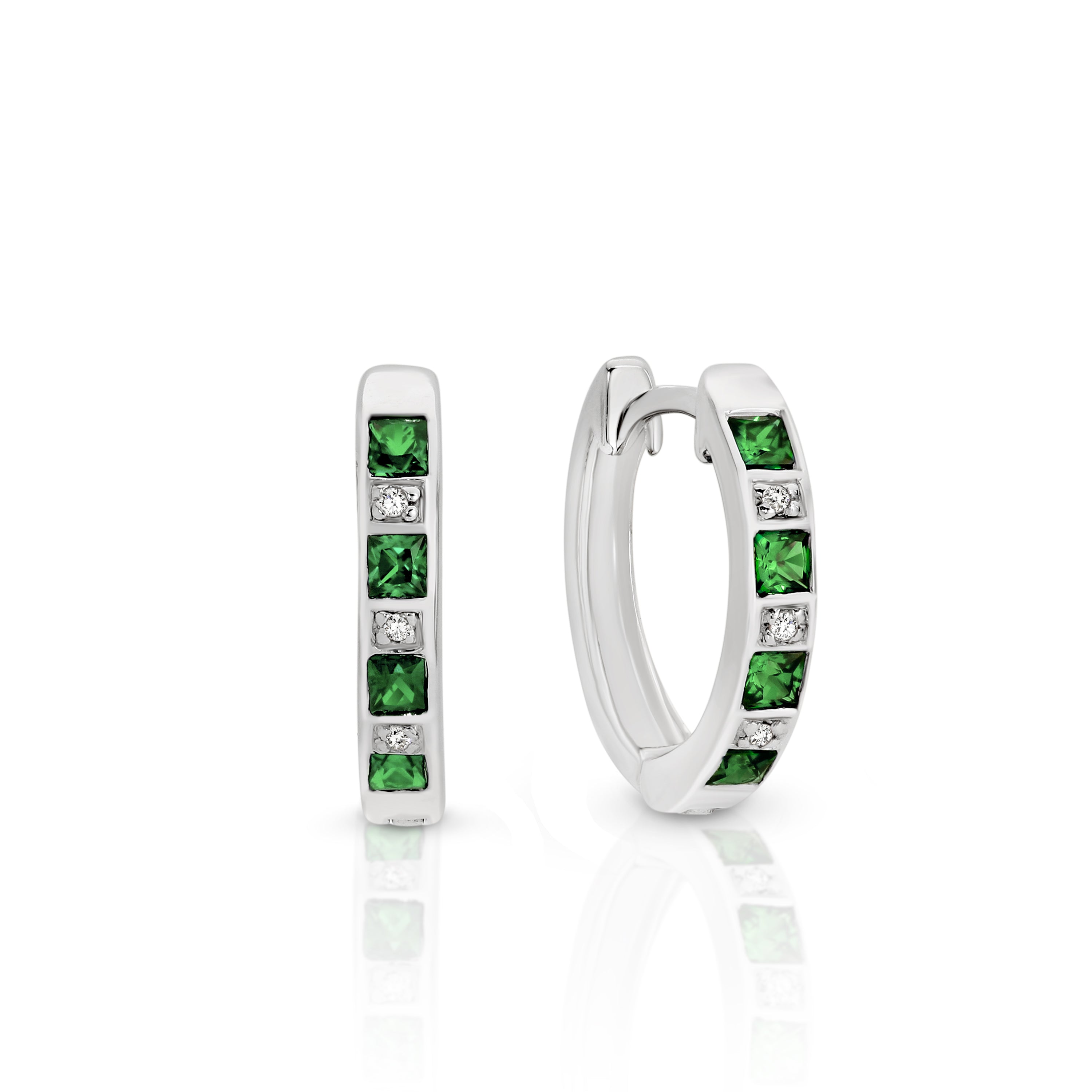 Sterling Silver Created Emerald & Diamond Earrings