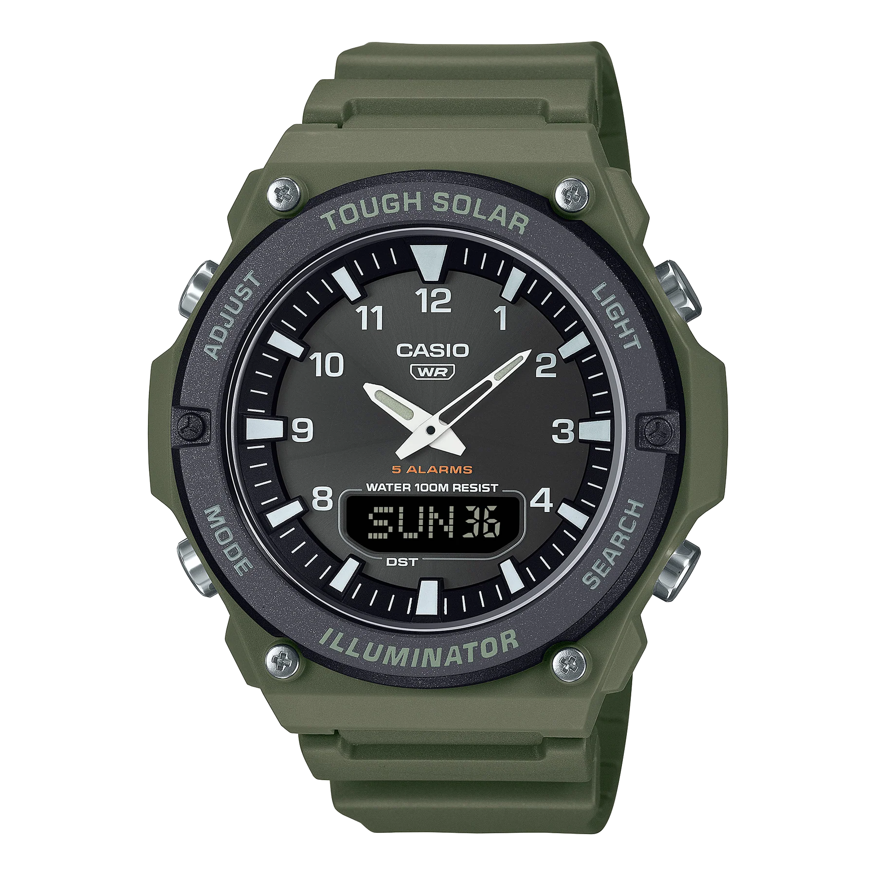 Casio Duo Solar Black case Green band watch AQS820W-3B