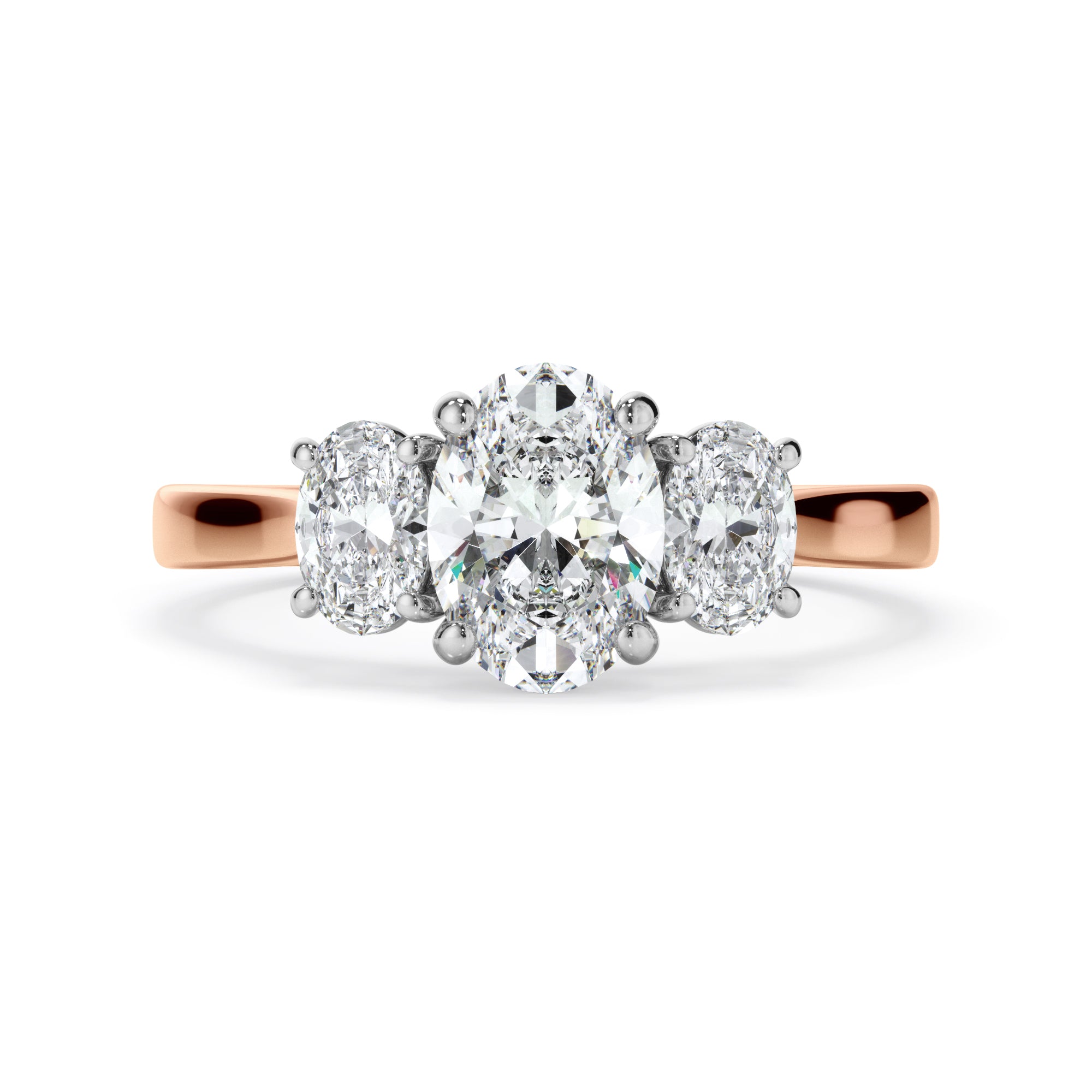 18ct Rose Gold Oval Cut Diamond Trilogy Engagement Ring