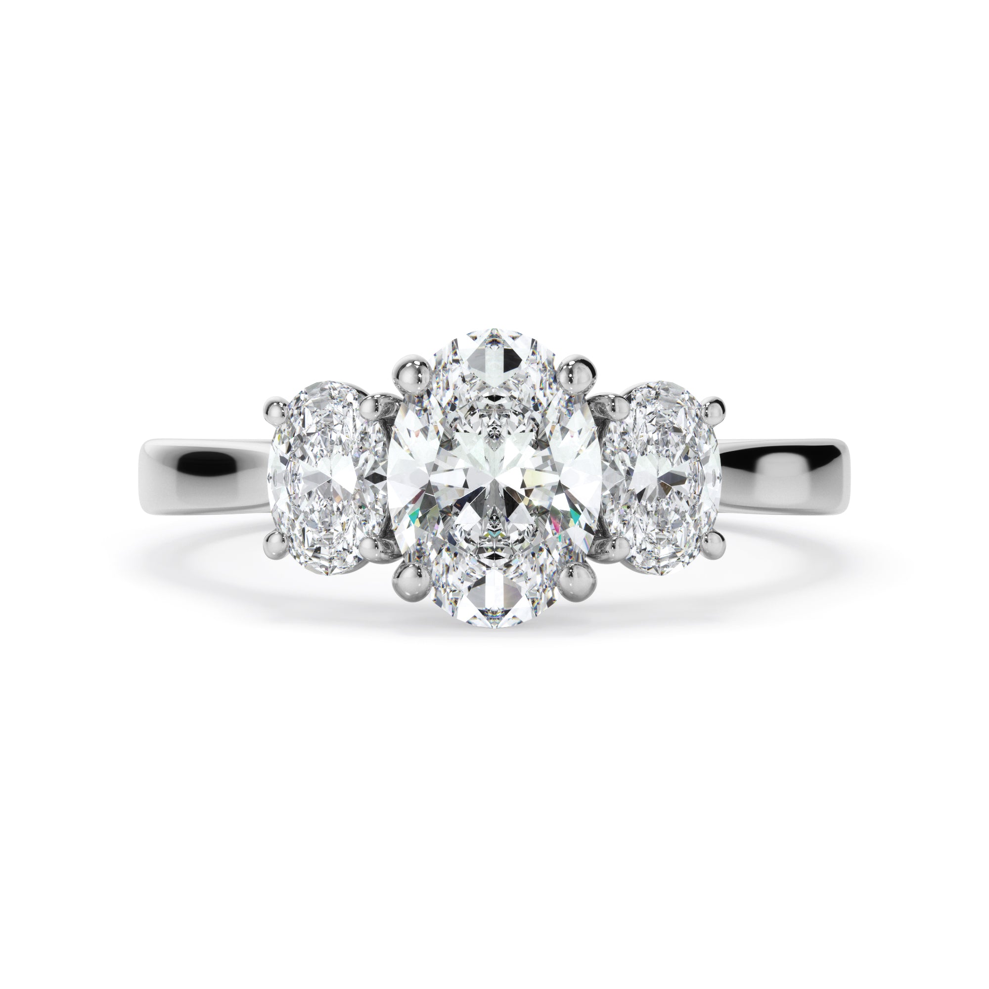 18ct White Gold Oval Cut Diamond Trilogy Engagement Ring