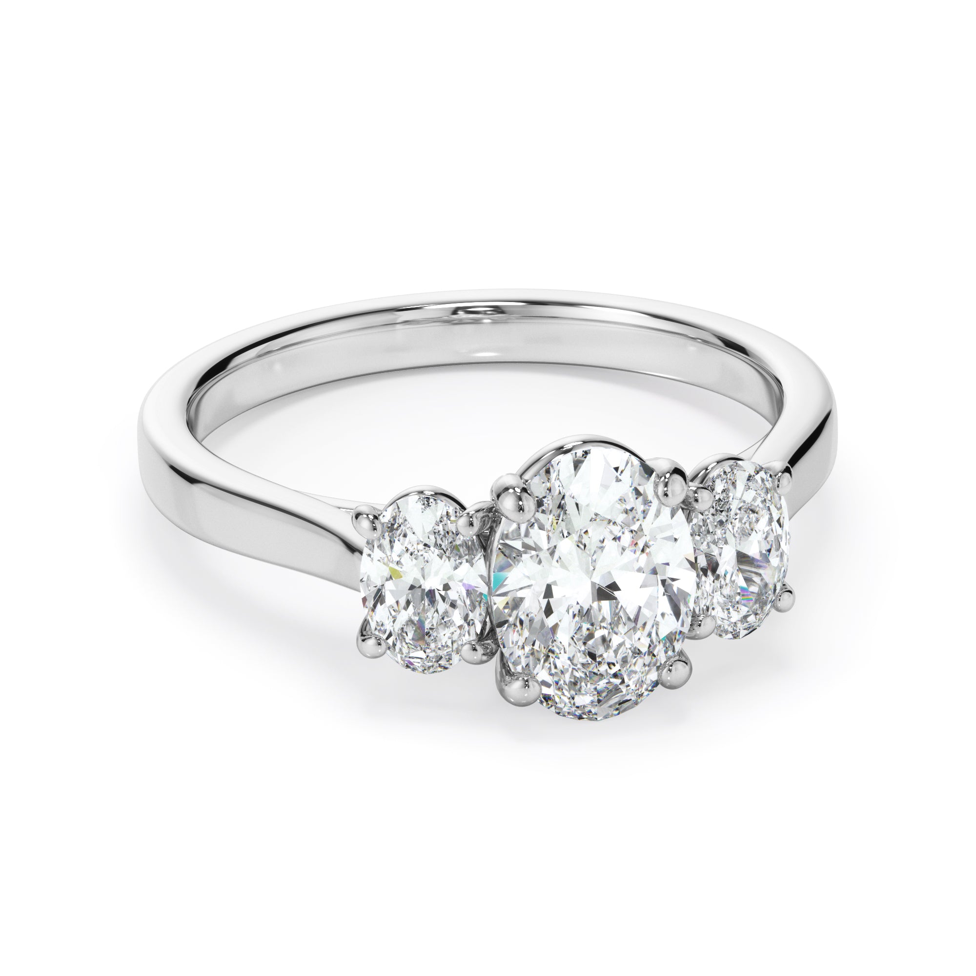 18ct White Gold Oval Cut Diamond Trilogy Engagement Ring