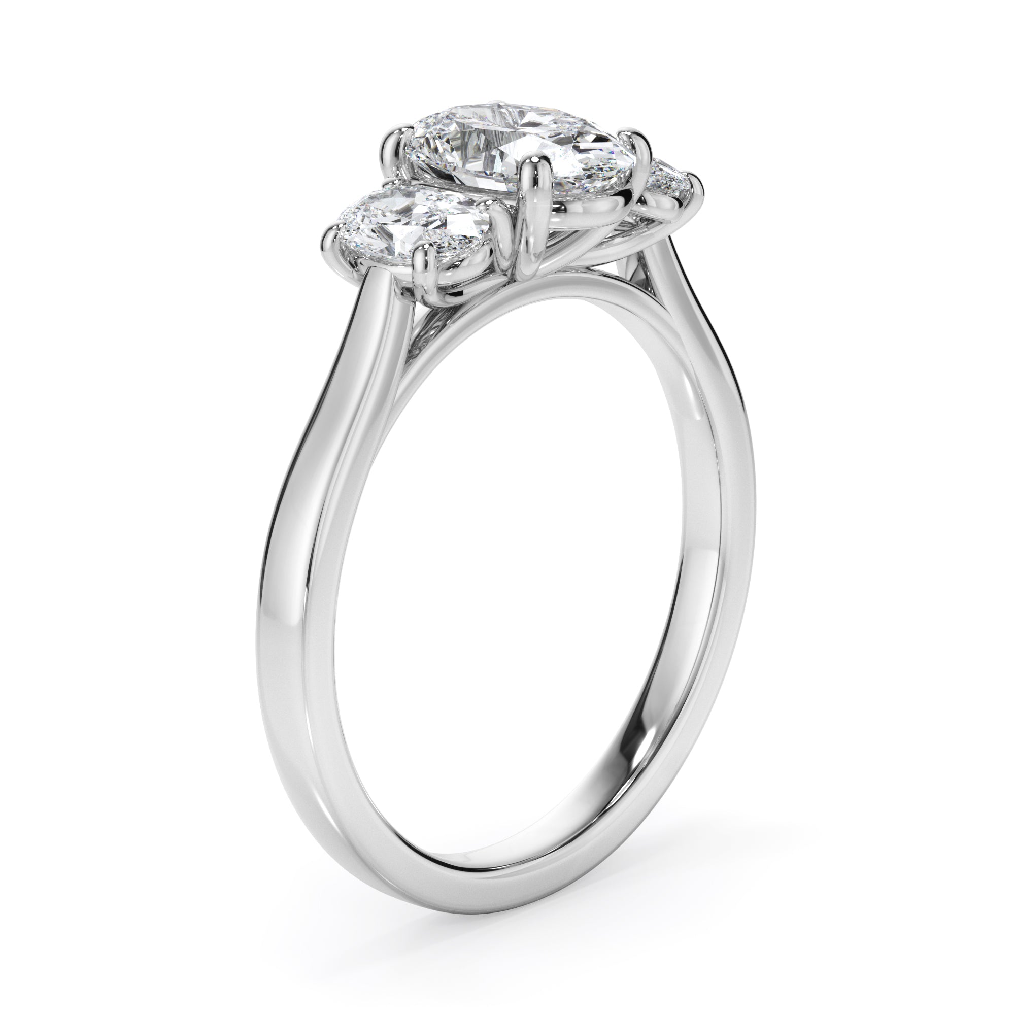 18ct White Gold Oval Cut Diamond Trilogy Engagement Ring