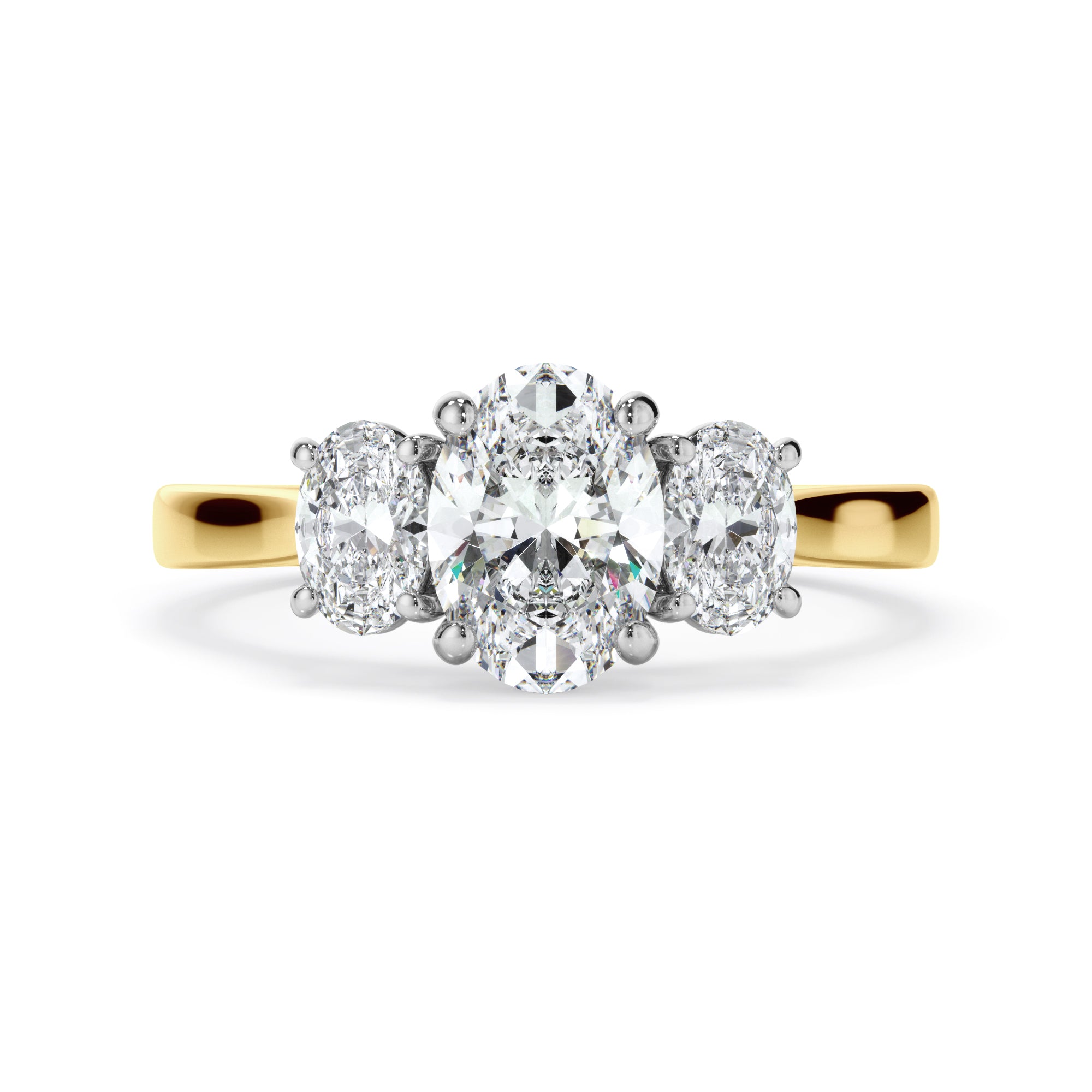 18ct Yellow Gold Oval Cut Diamond Trilogy Engagement Ring