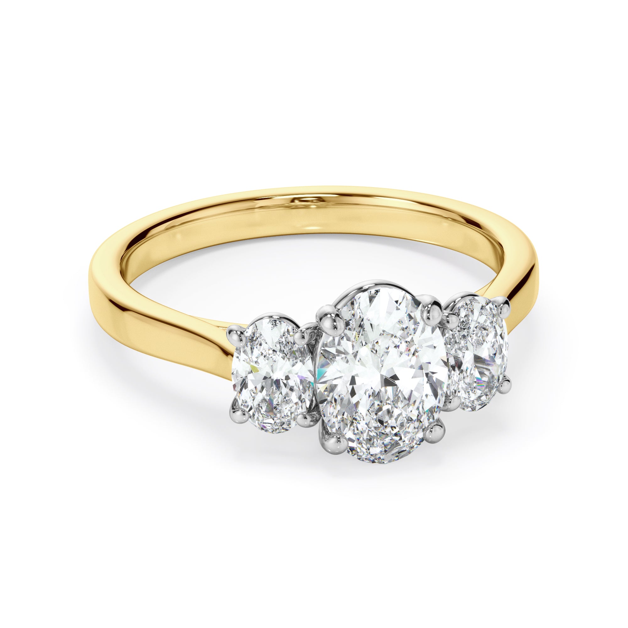 18ct Yellow Gold Oval Cut Diamond Trilogy Engagement Ring