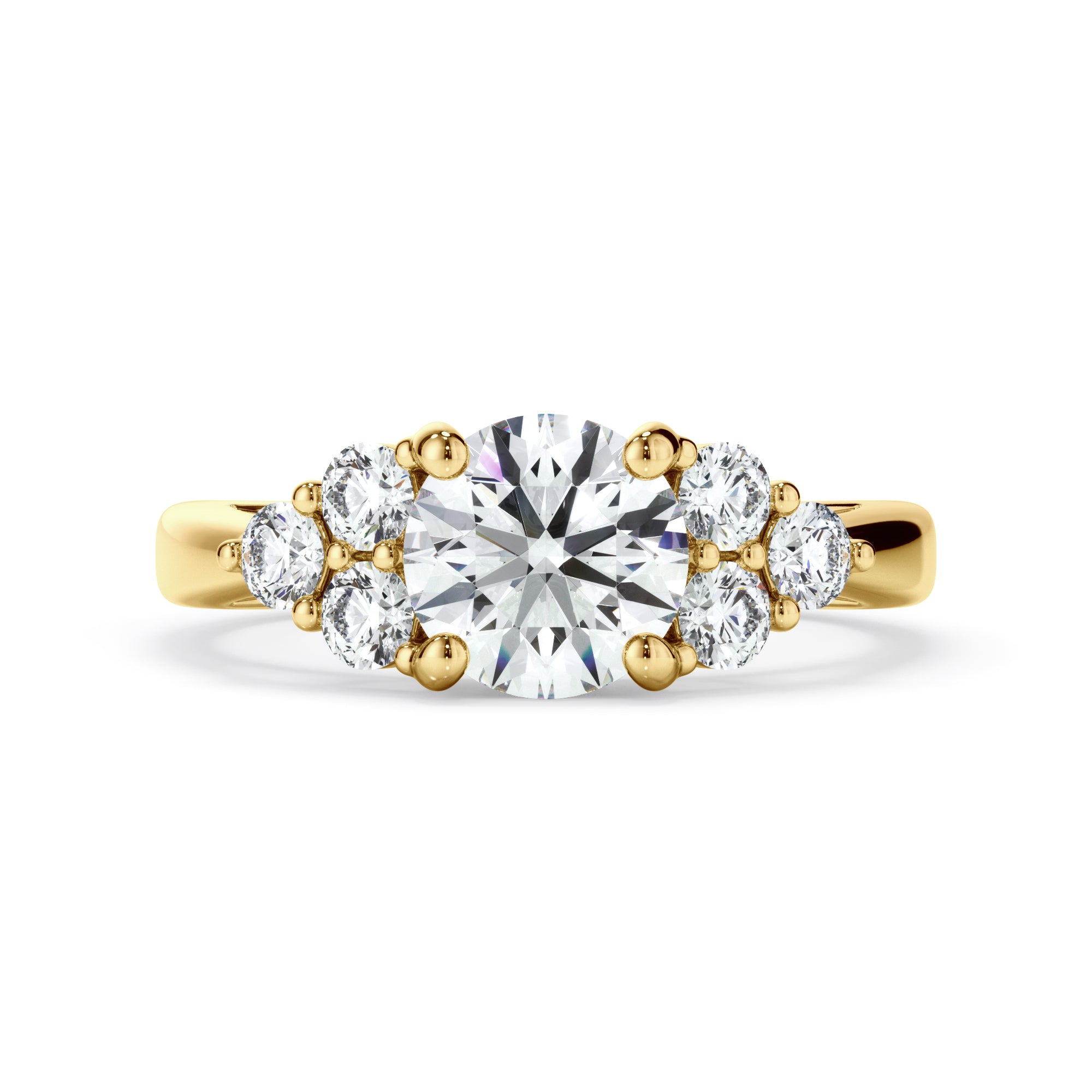 18ct Yellow Gold Round Brilliant Cut Dress Ring with Heart Detail