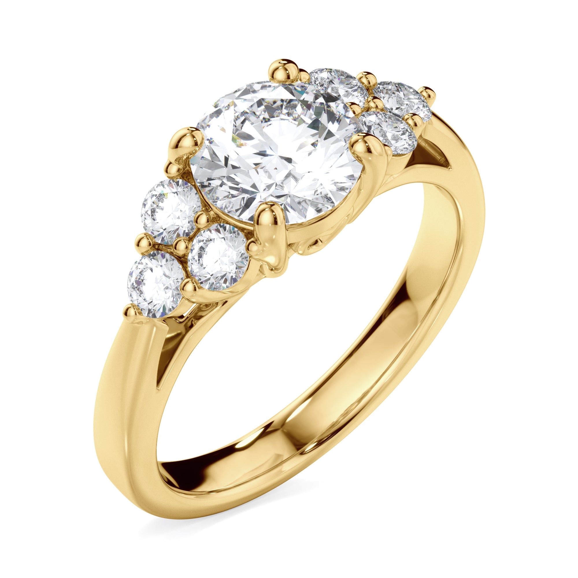 18ct Yellow Gold Round Brilliant Cut Dress Ring with Heart Detail