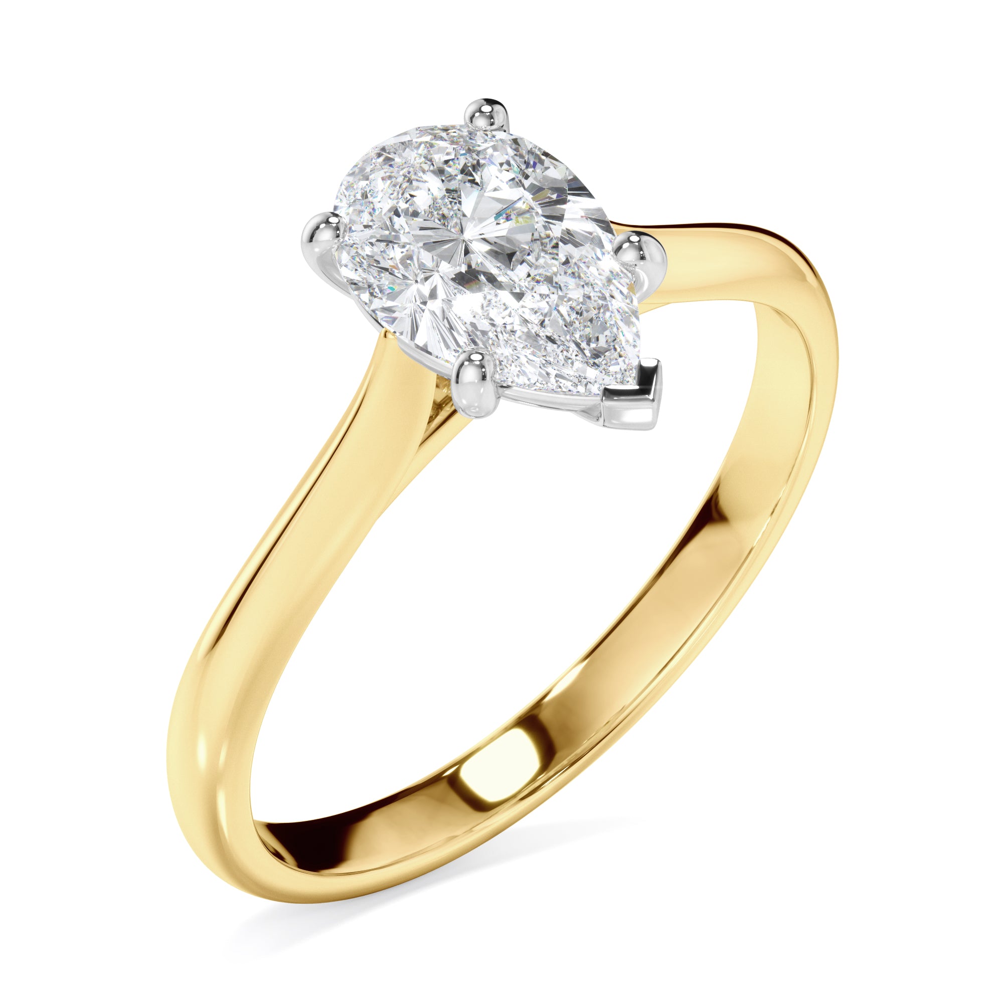 18ct Yellow Gold and White Gold Pear Cut Diamond Engagement Ring