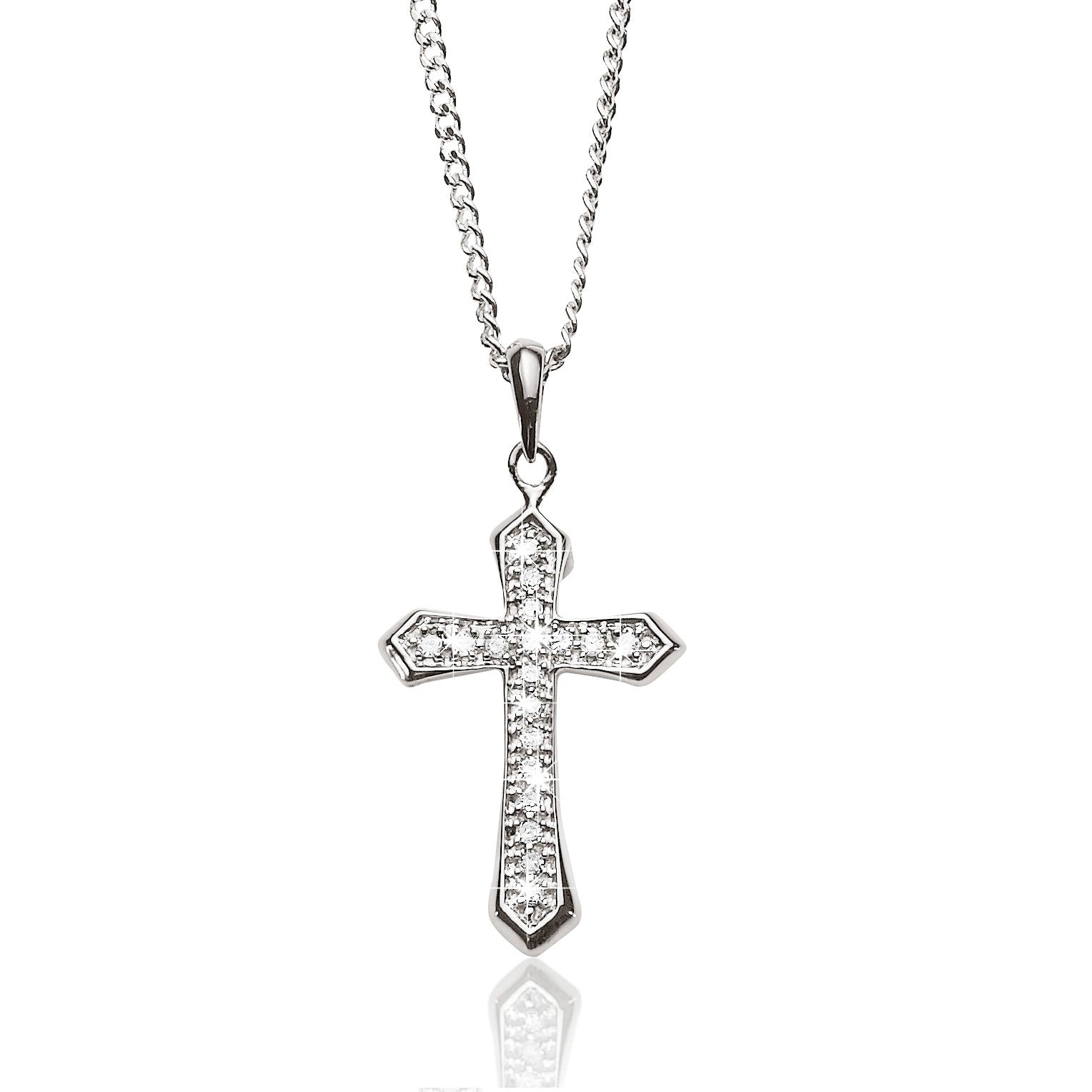 9ct White Gold Diamond Cross Pendant