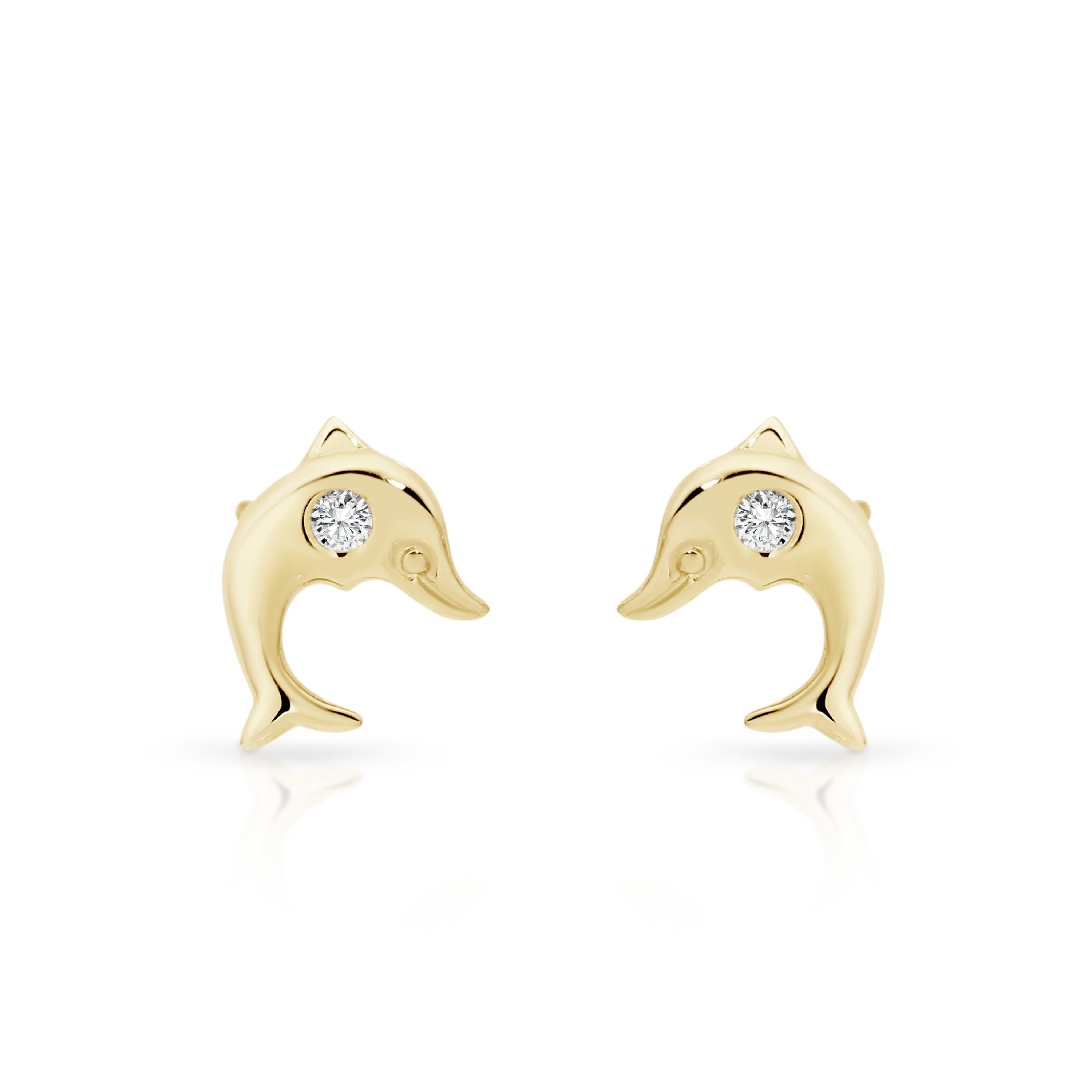 9ct Yellow Gold Cubic Zirconia Set Dolphin Stud Earrings