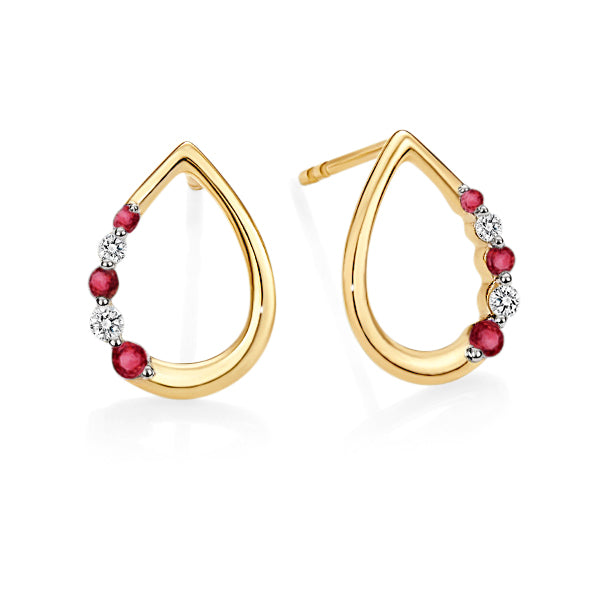 9ct Yellow Gold Ruby & Diamond Studs