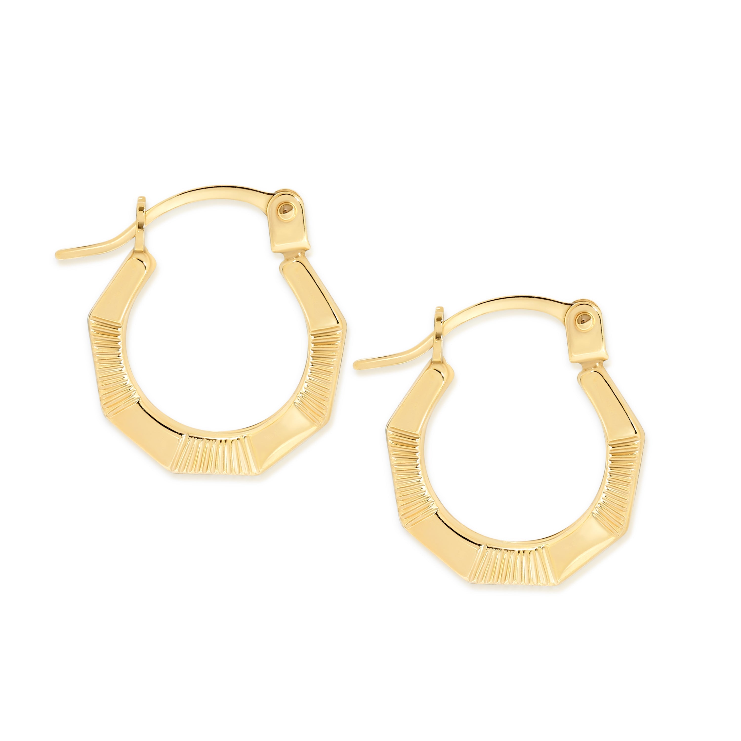 9ct Yellow Gold Mini Octagon Pattern Hoops