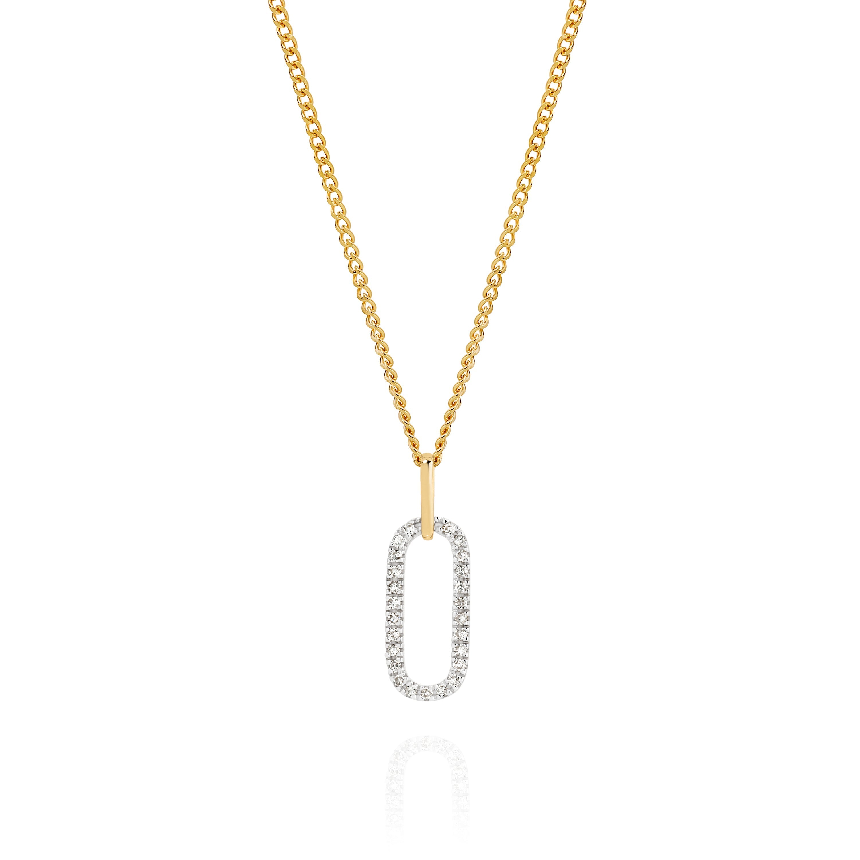 9ct Yellow Gold 0.10ct Diamond Paperclip Pendant
