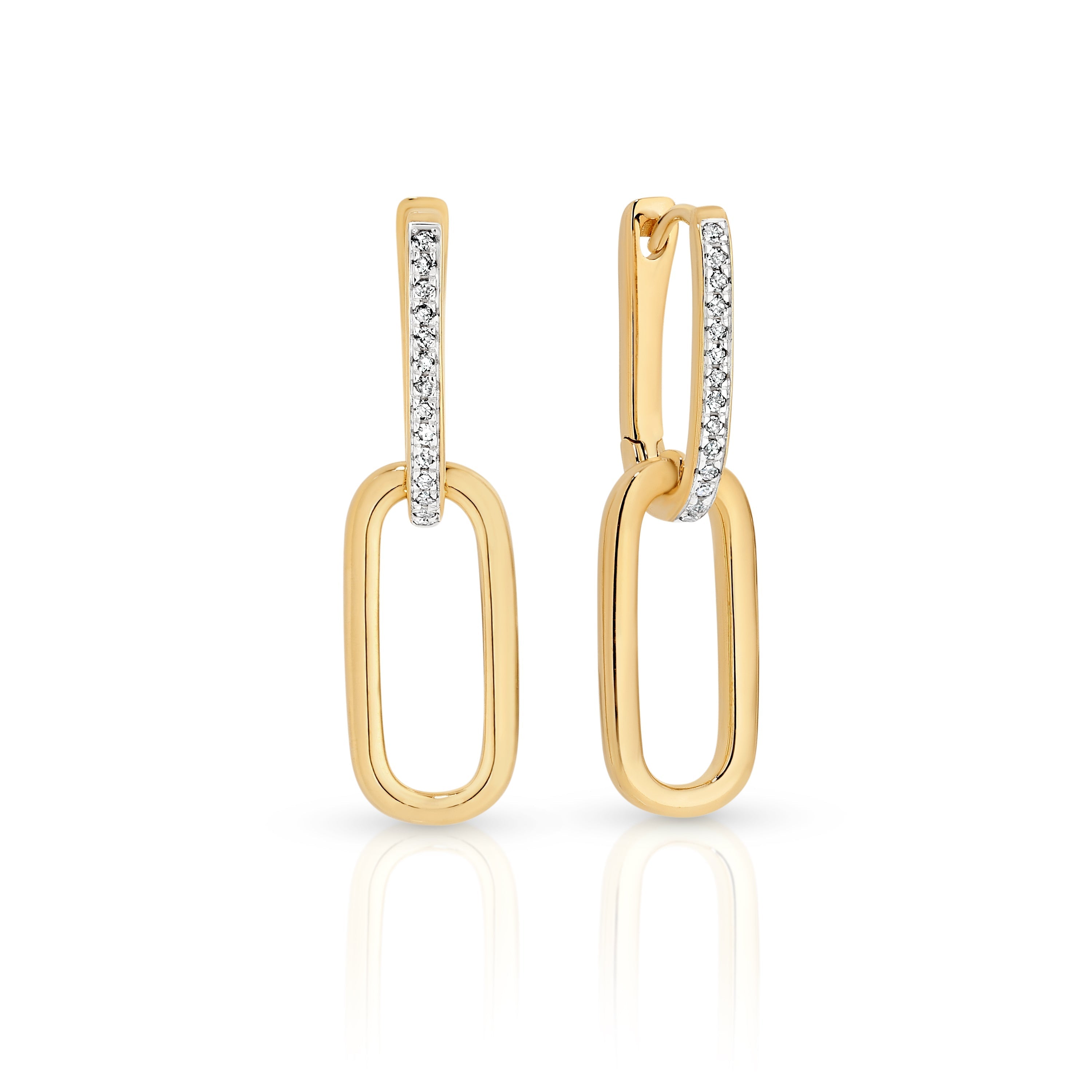 9ct Yellow Gold 0.06ct diamond paperclip huggies