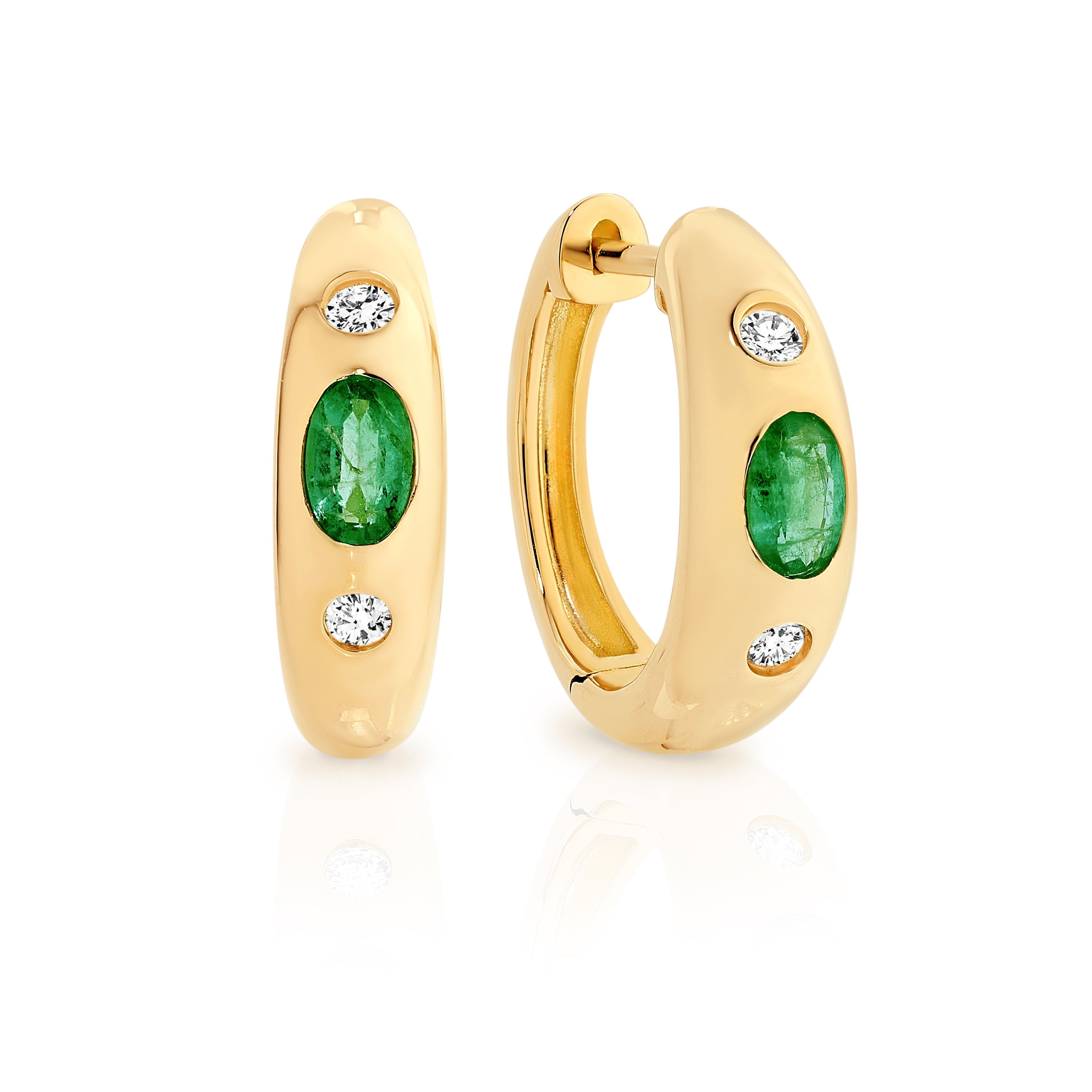 9ct Yellow Gold Emerald and 0.10ct Diamond Huggies