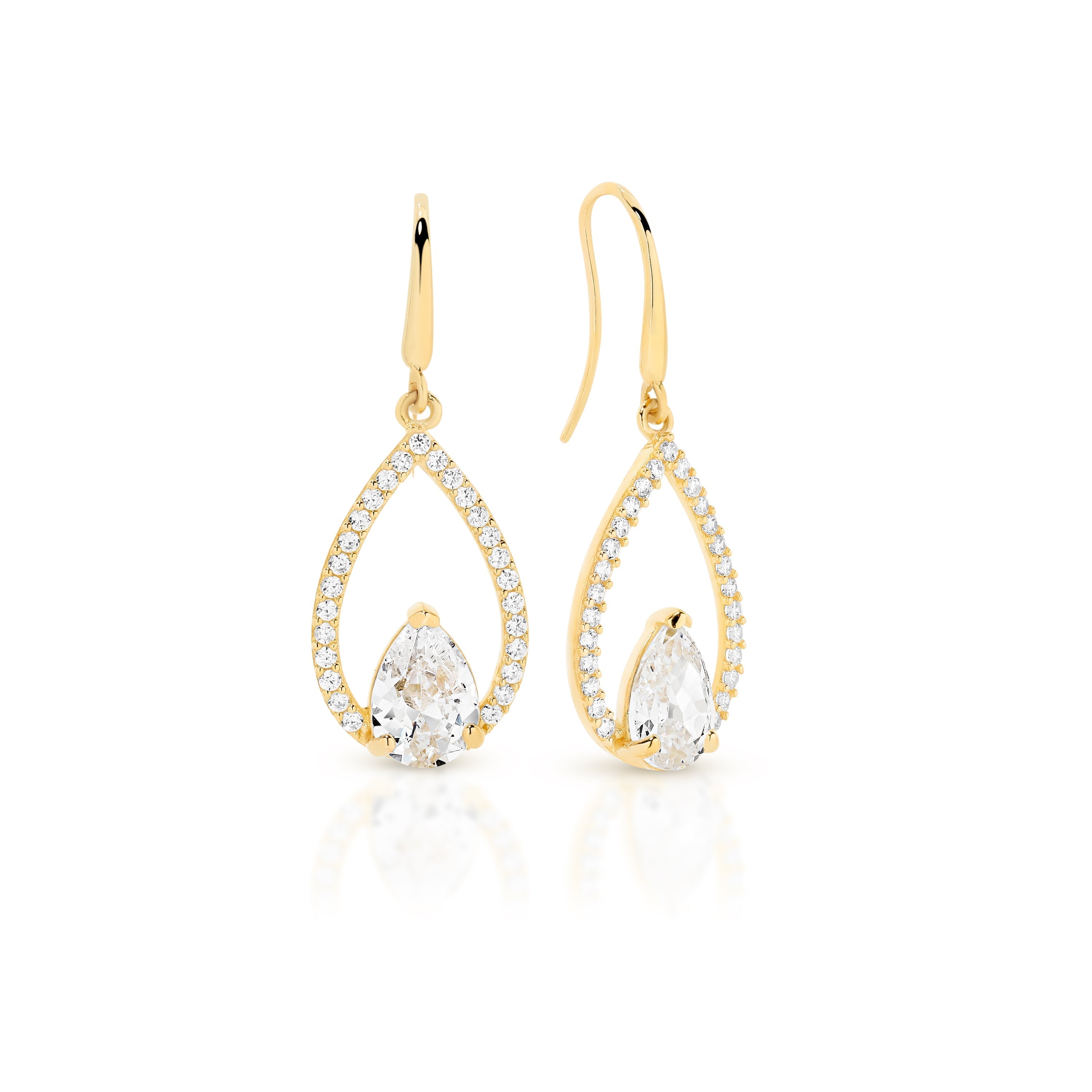 9ct yellow gold cubic zirconia pear shape halo drops