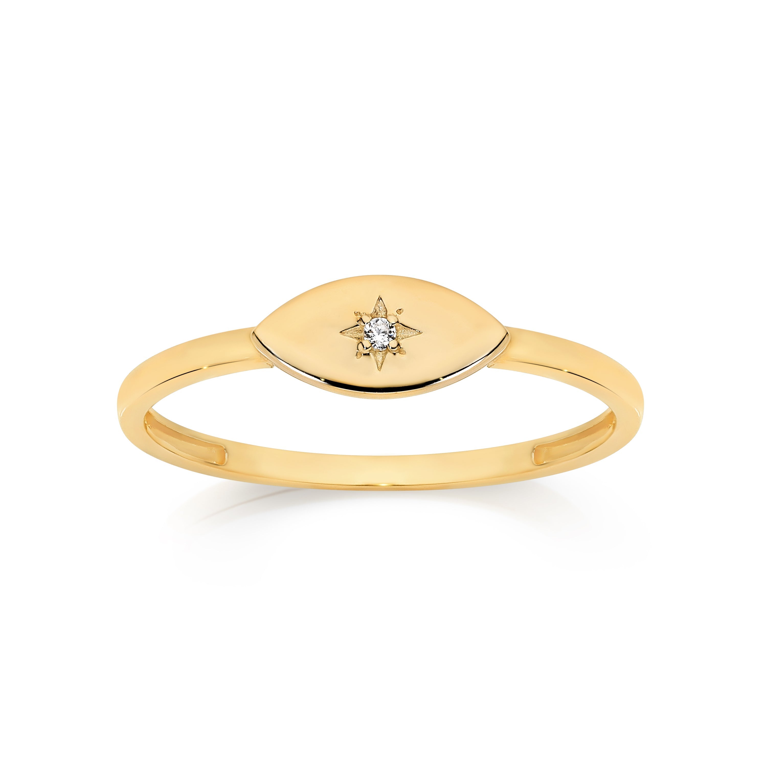 9ct Yellow Gold Signet Ring with Star Set Cubic Zirconia