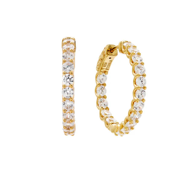 Sybella Soleil Gold Plate Claw St 25mm Cubic Zirconia Hoops