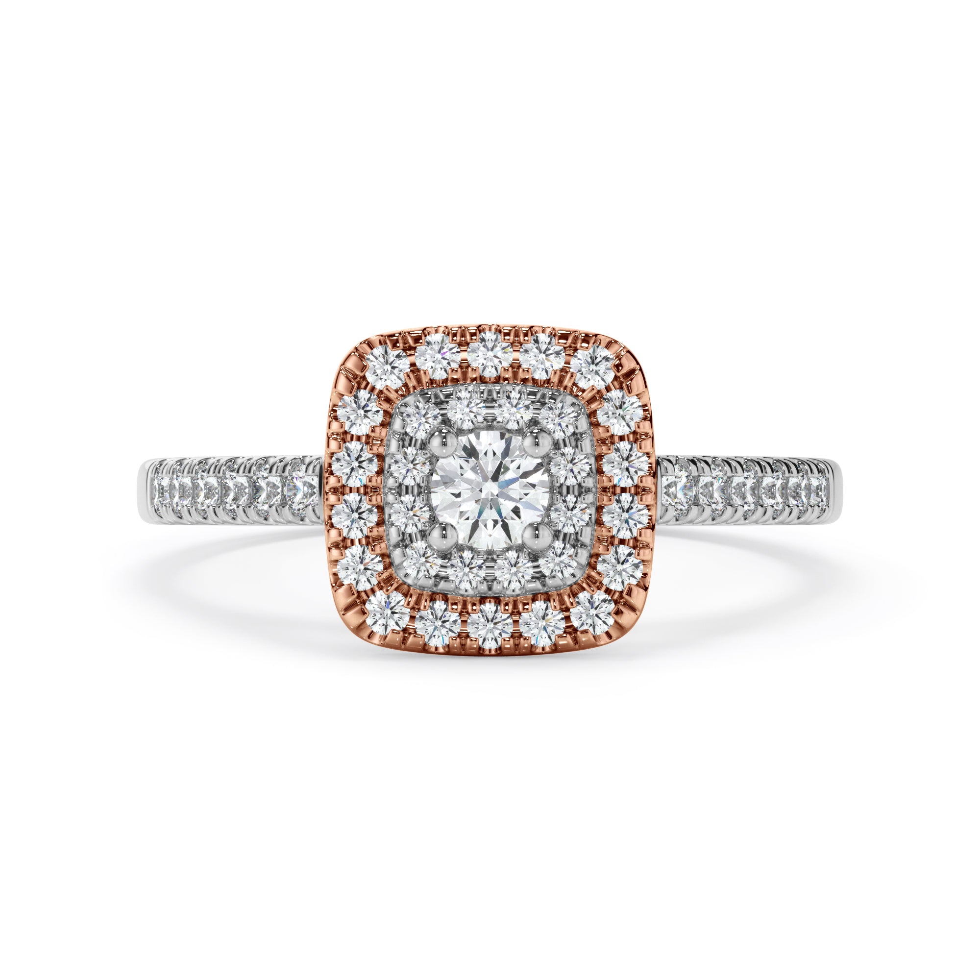 18ct White and Rose Gold Double Halo Diamond Ring