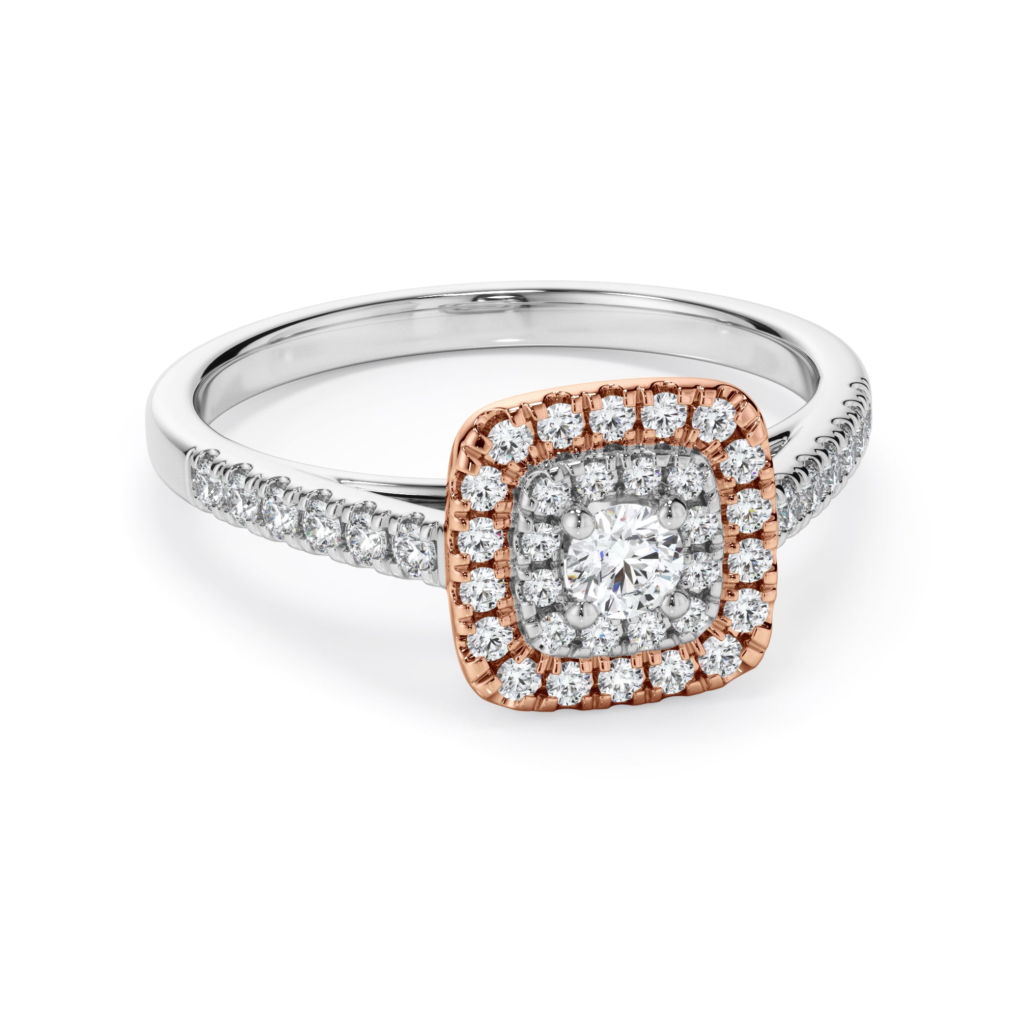 18ct White and Rose Gold Double Halo Diamond Ring