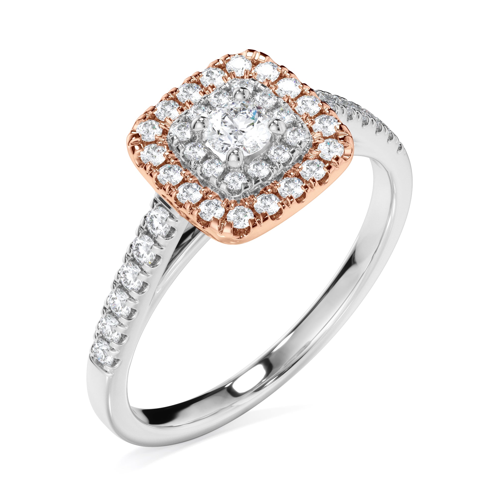 18ct White and Rose Gold Double Halo Diamond Ring