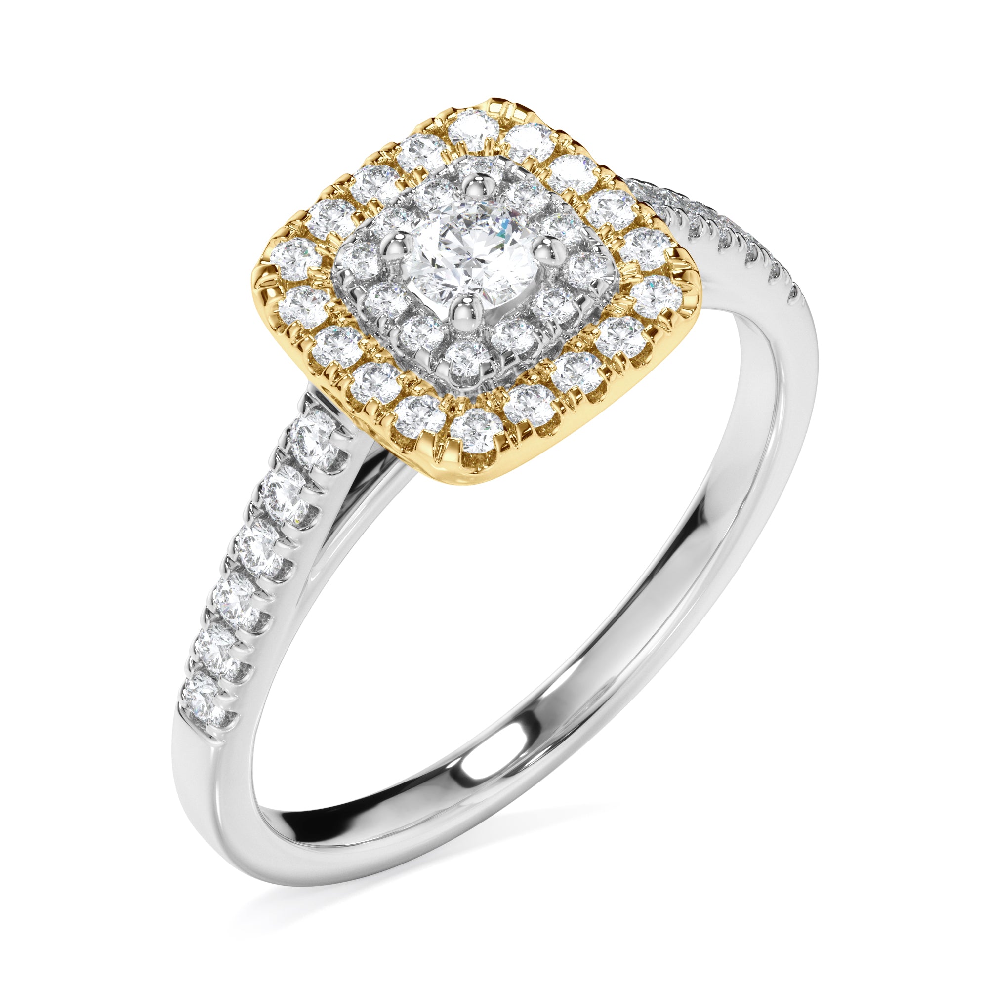 18ct White and Yellow Gold Double Halo Diamond Ring