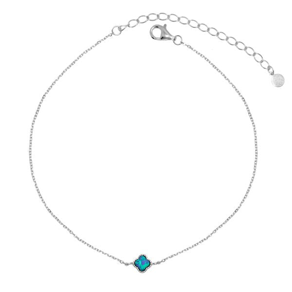 Sterling Silver Flower Blue Opalite Anklet