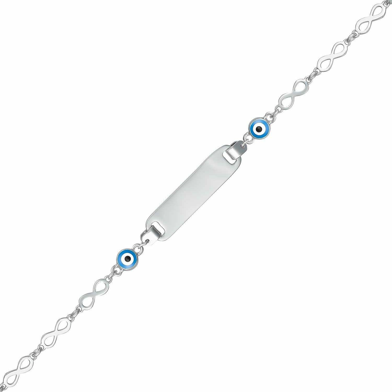 Rhodium Plated Sterling Silver Blue Evil Eye Bracelet