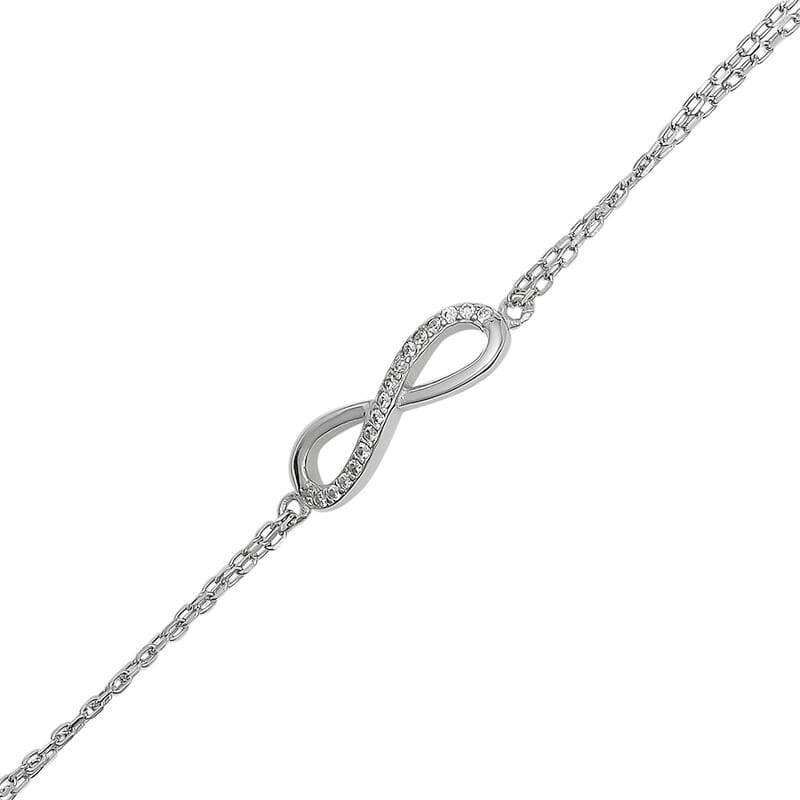 Rhodium Plated Sterling Silver Infinity Cubic Zirconia Set Bracelet