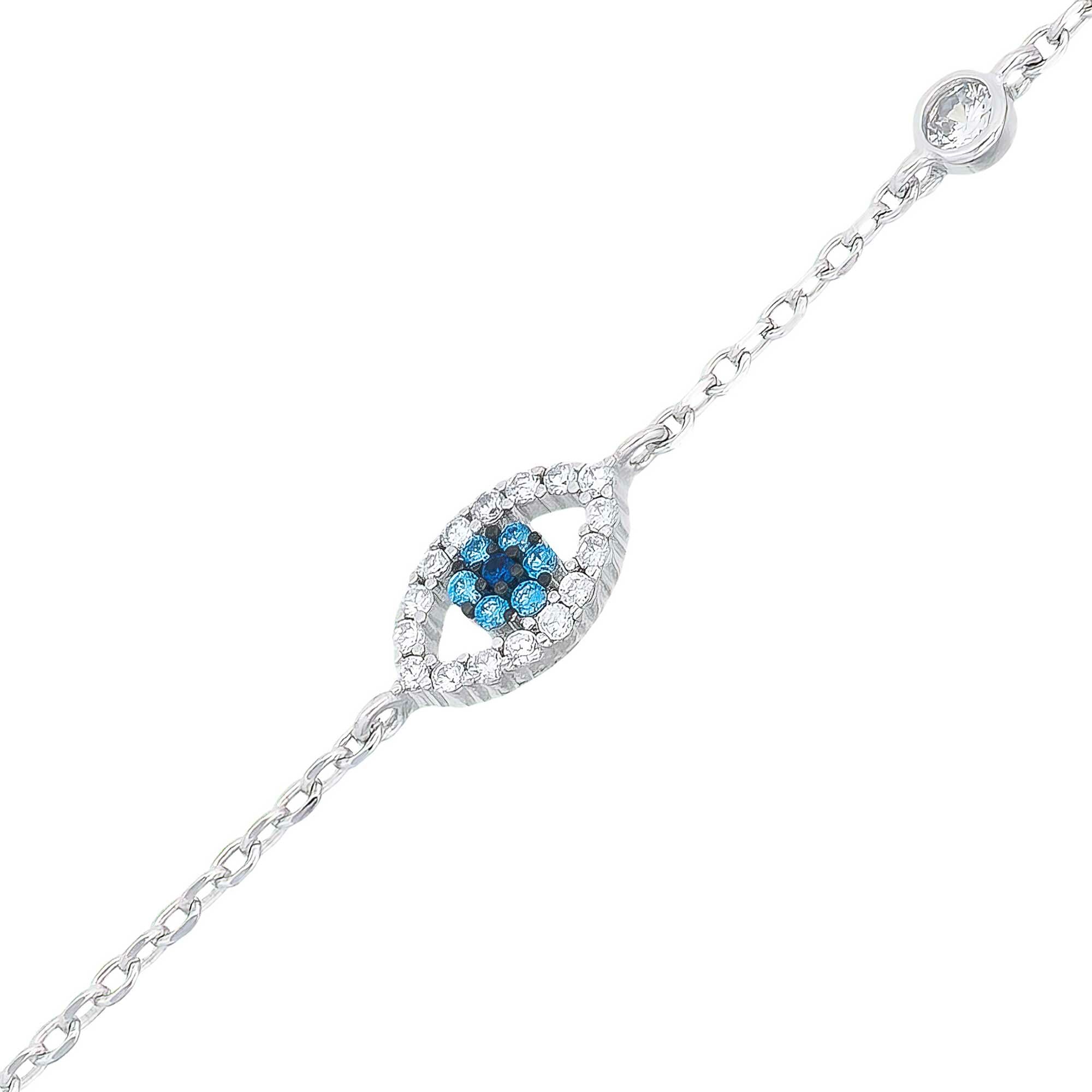 Rhodium Plated Sterling Silver Evil Eye CZ Bracelet